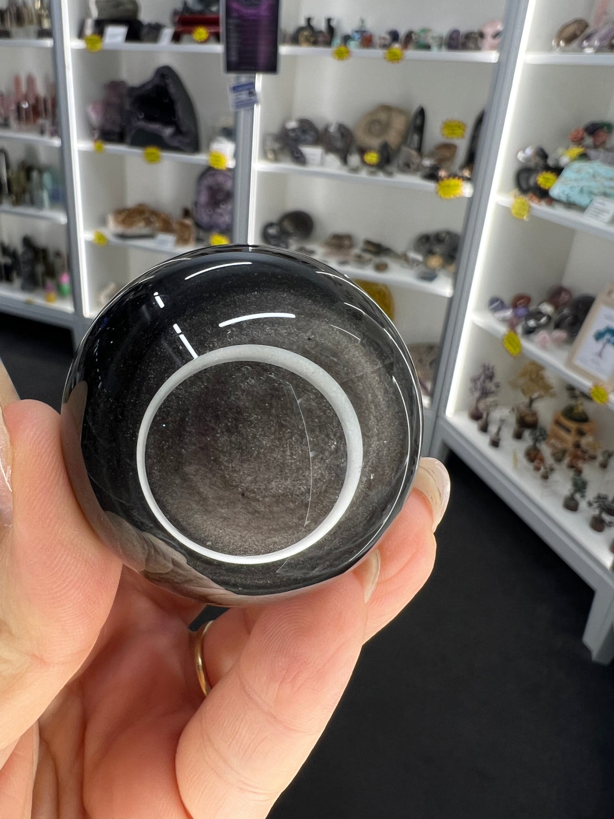 Silver Sheen Obsidian Sphere on Stand