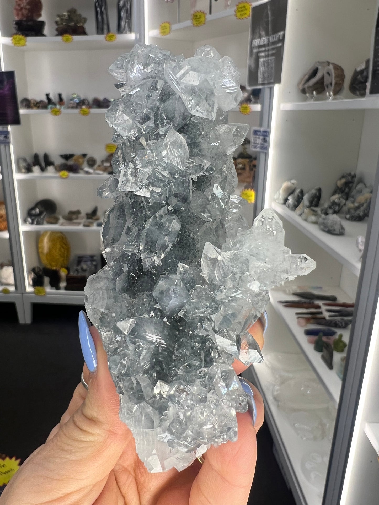 Apophyllite on Blue Chalcedony