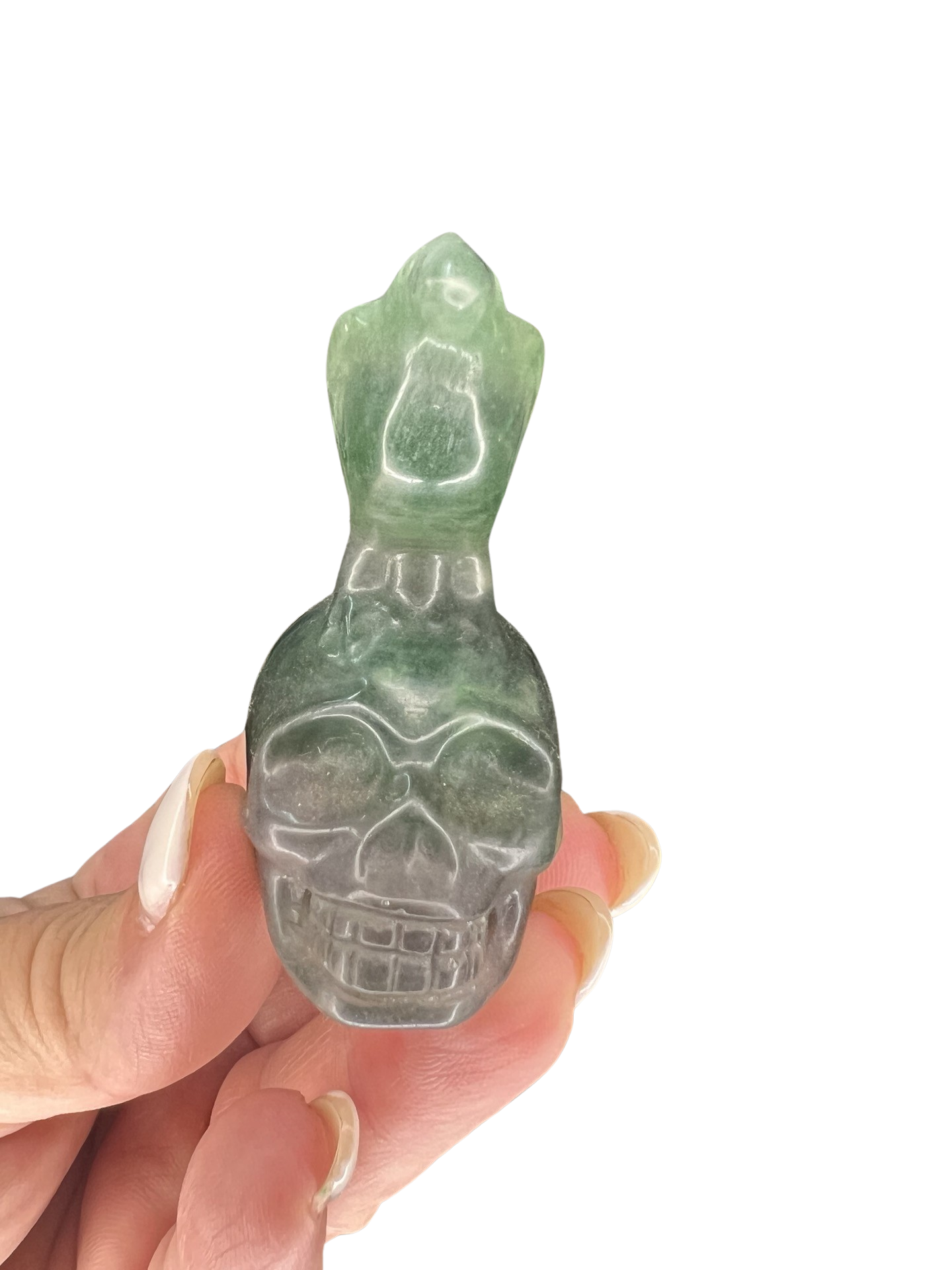 Fluorite Crow on Skull Carving