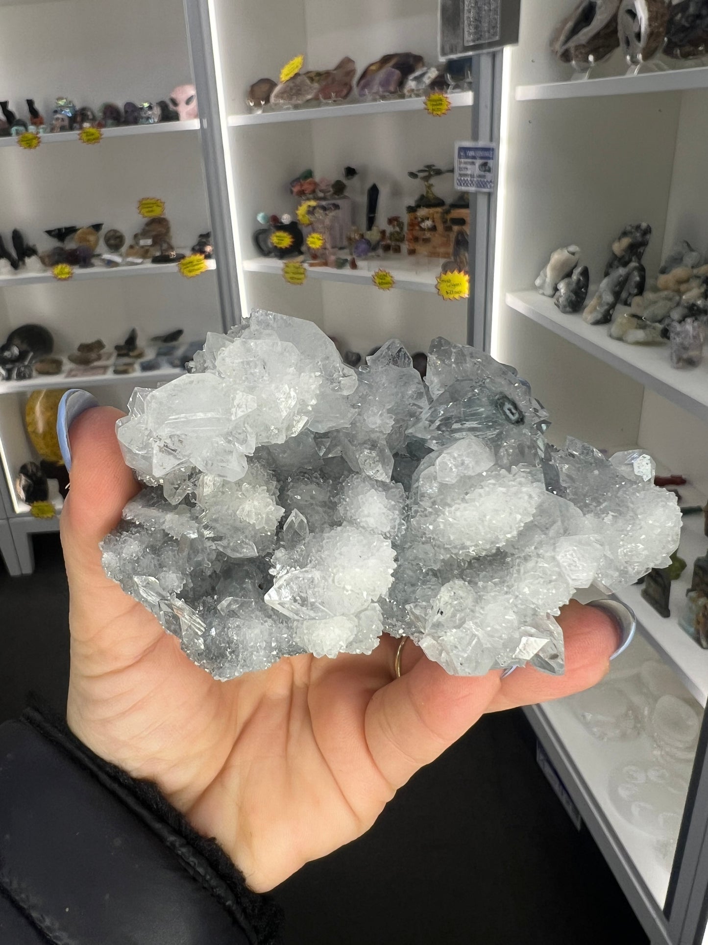Apophyllite on Blue Chalcedony