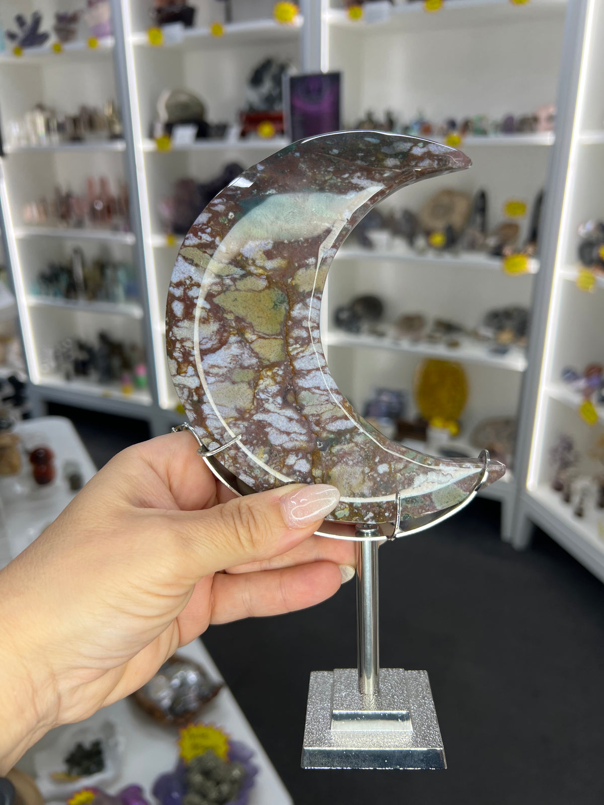 Ocean Jasper Moon on Stand