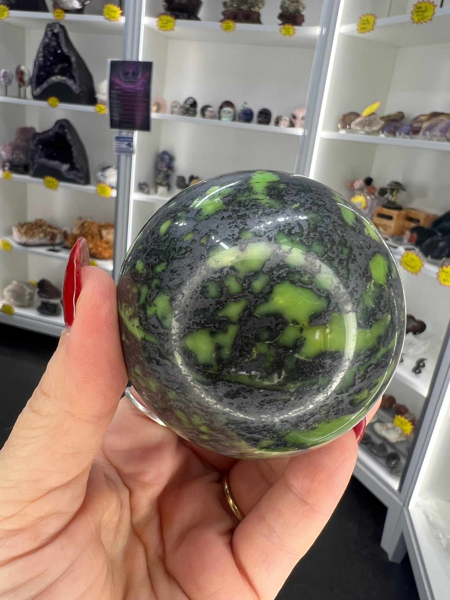 Shungite x Green Opal Sphere on Stand