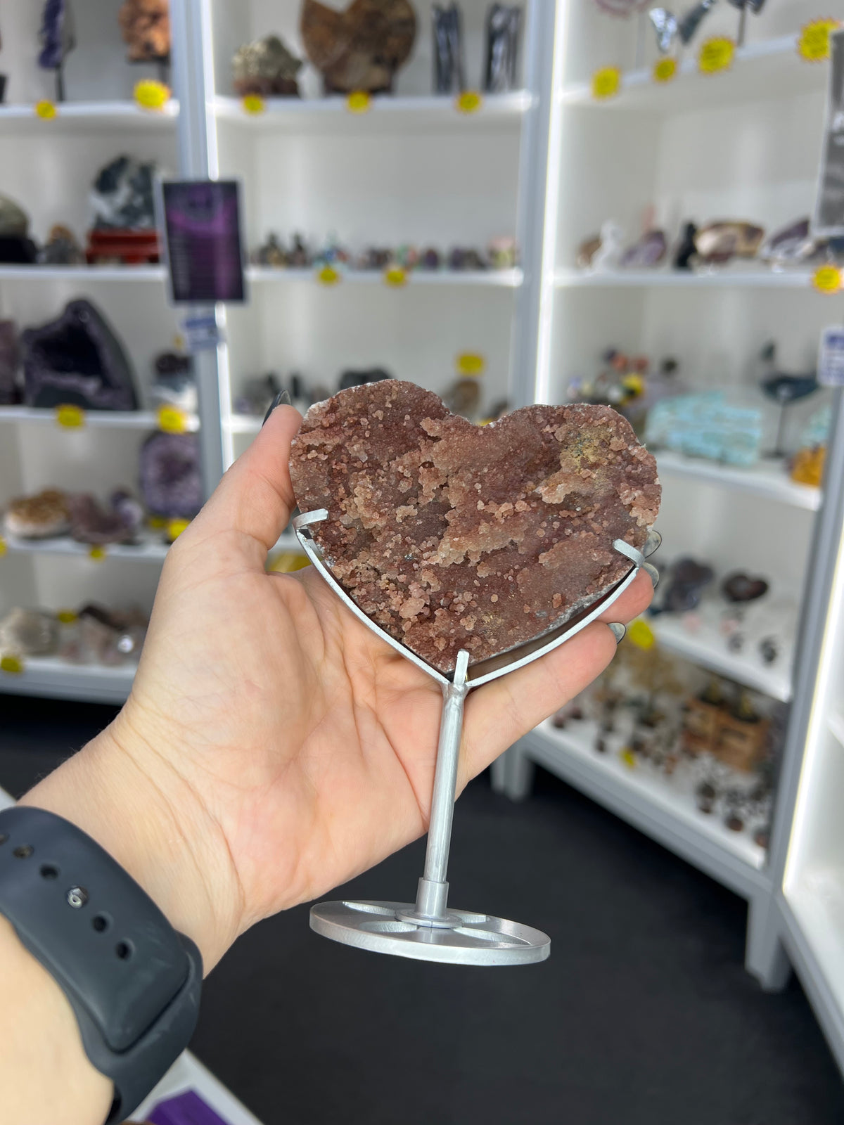 Pink Amethyst Heart on Stand