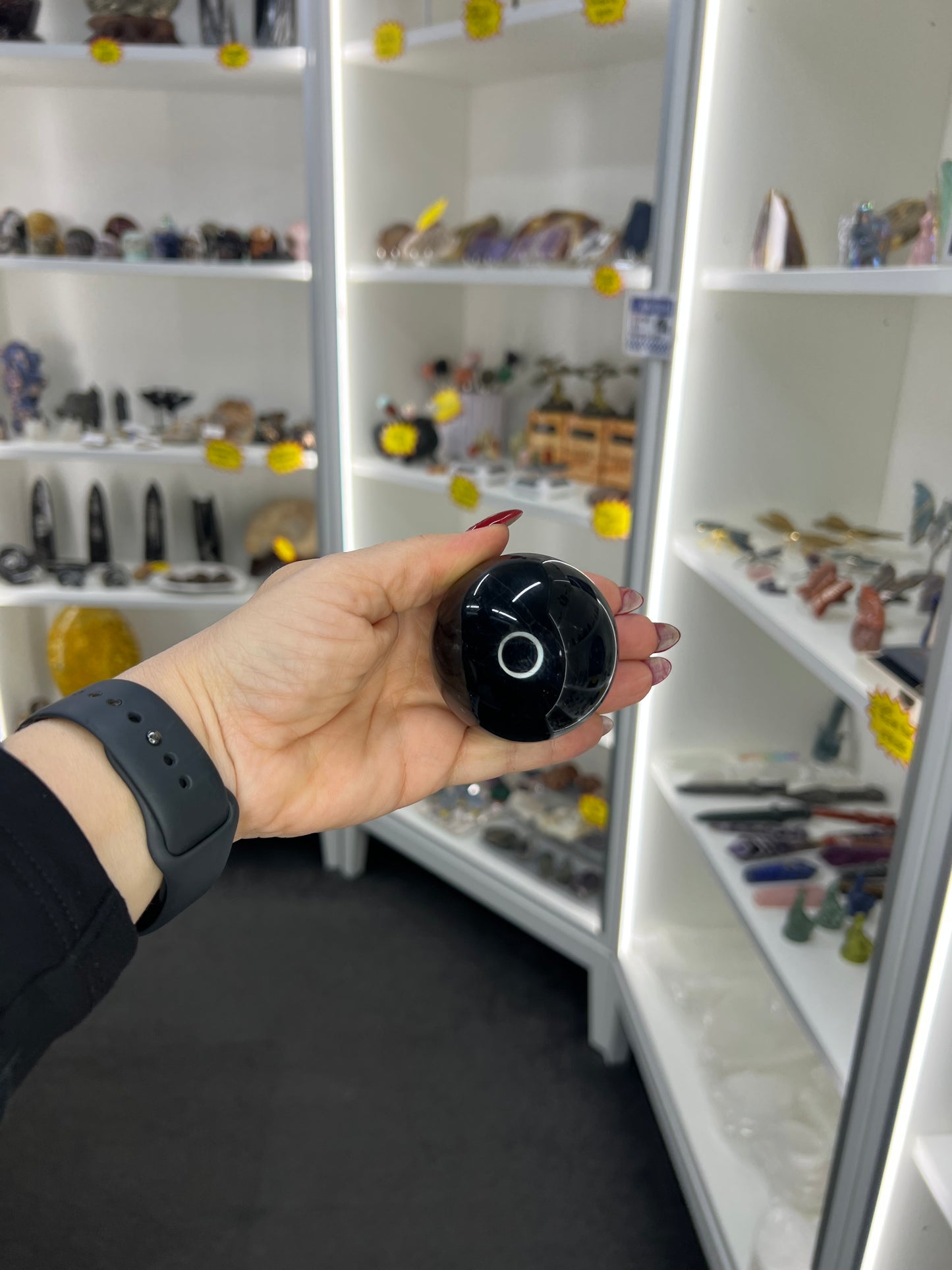 Black Fluorite Sphere on Stand (UV Reactive)