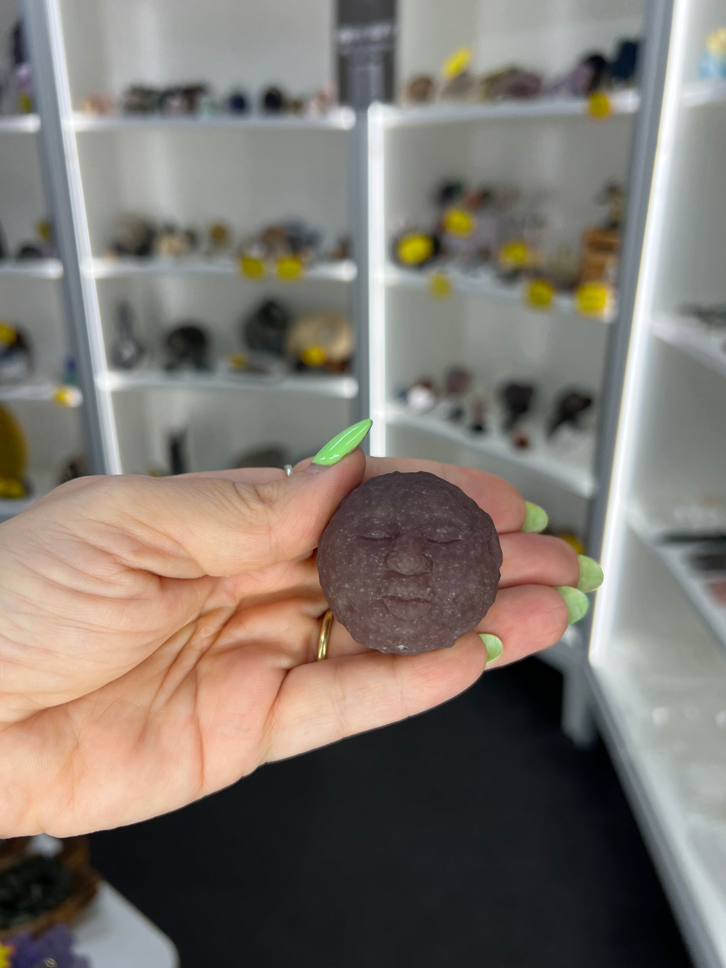 Strawberry Quartz Moon Face Sphere on Stand