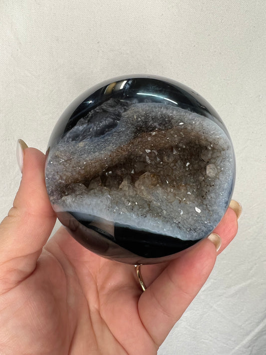 Geode Black Agate Sphere with Stand