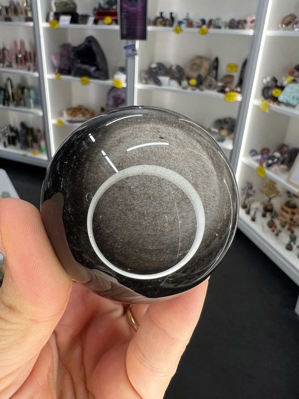 Silver Sheen Obsidian Sphere on Stand