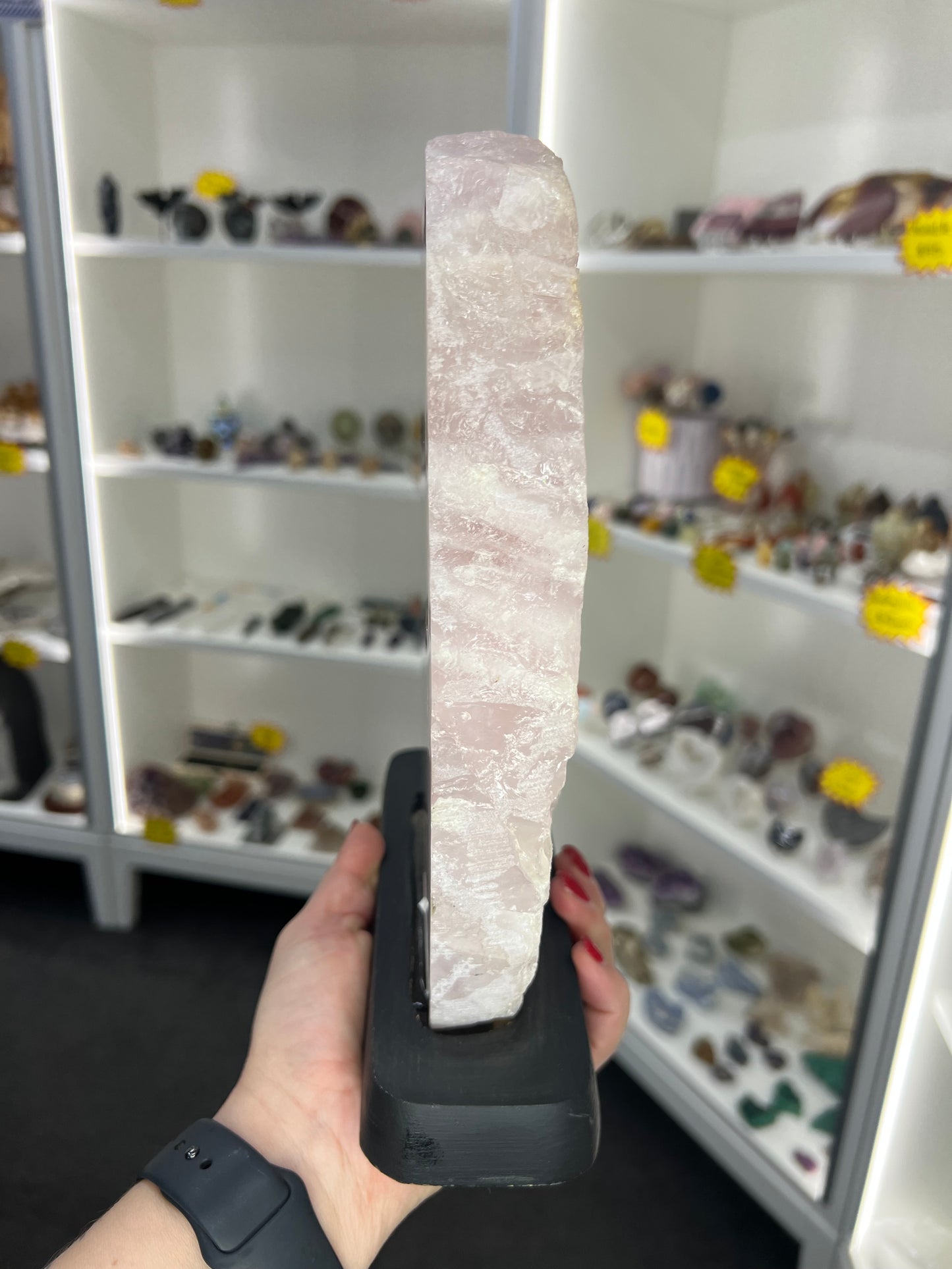 Rose Quartz on Wooden Stand