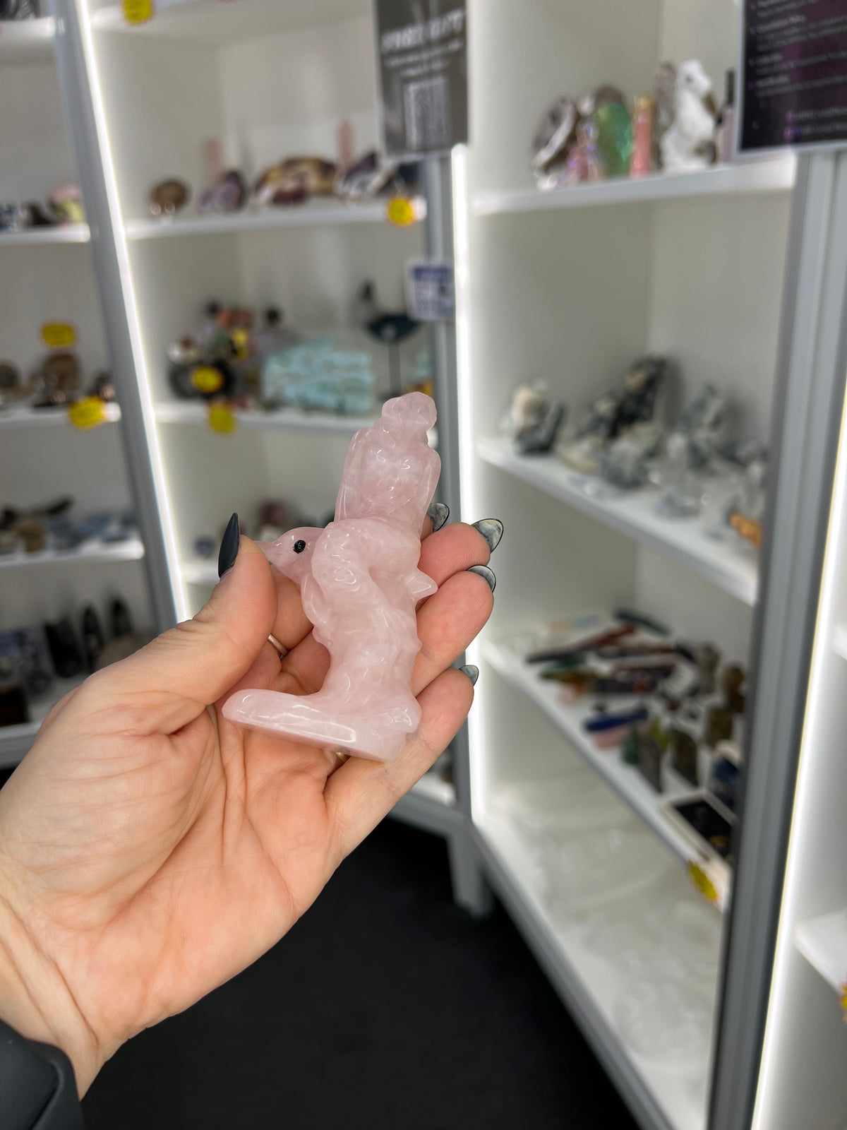 Rose Quartz Mermaid on Dolphin