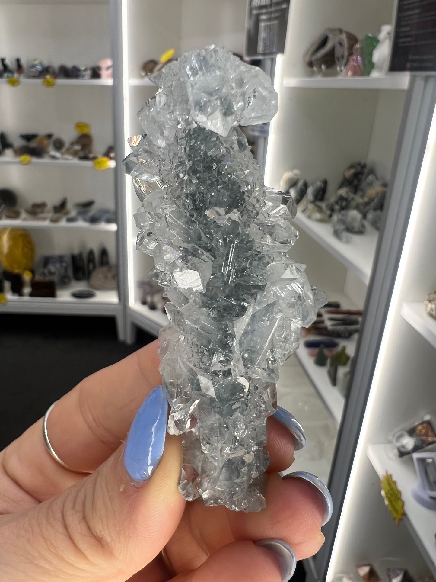 Apophyllite on Blue Chalcedony