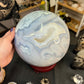 Huge Blue Moss Agate Sphere with Rotating Stand