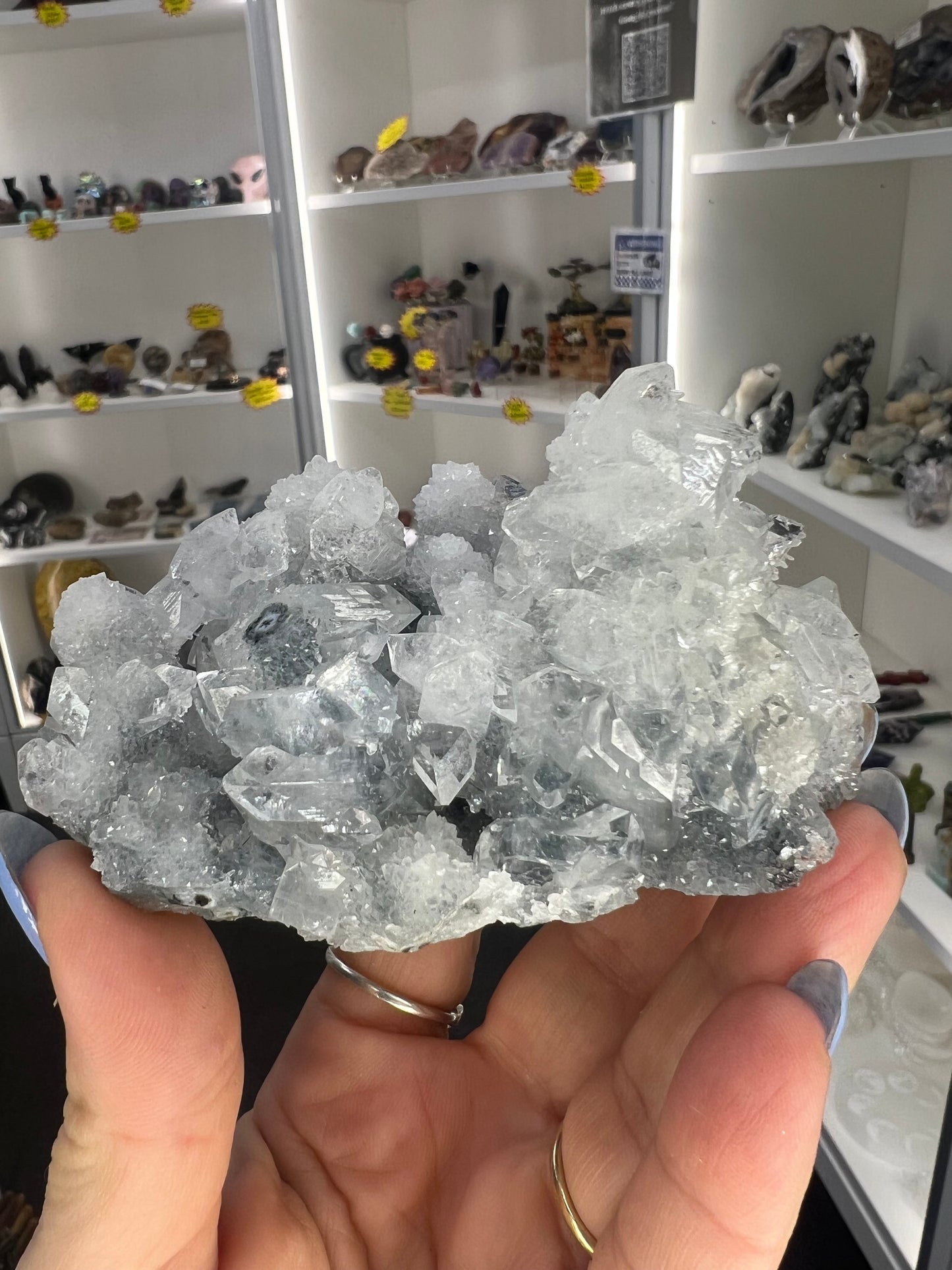 Apophyllite on Blue Chalcedony