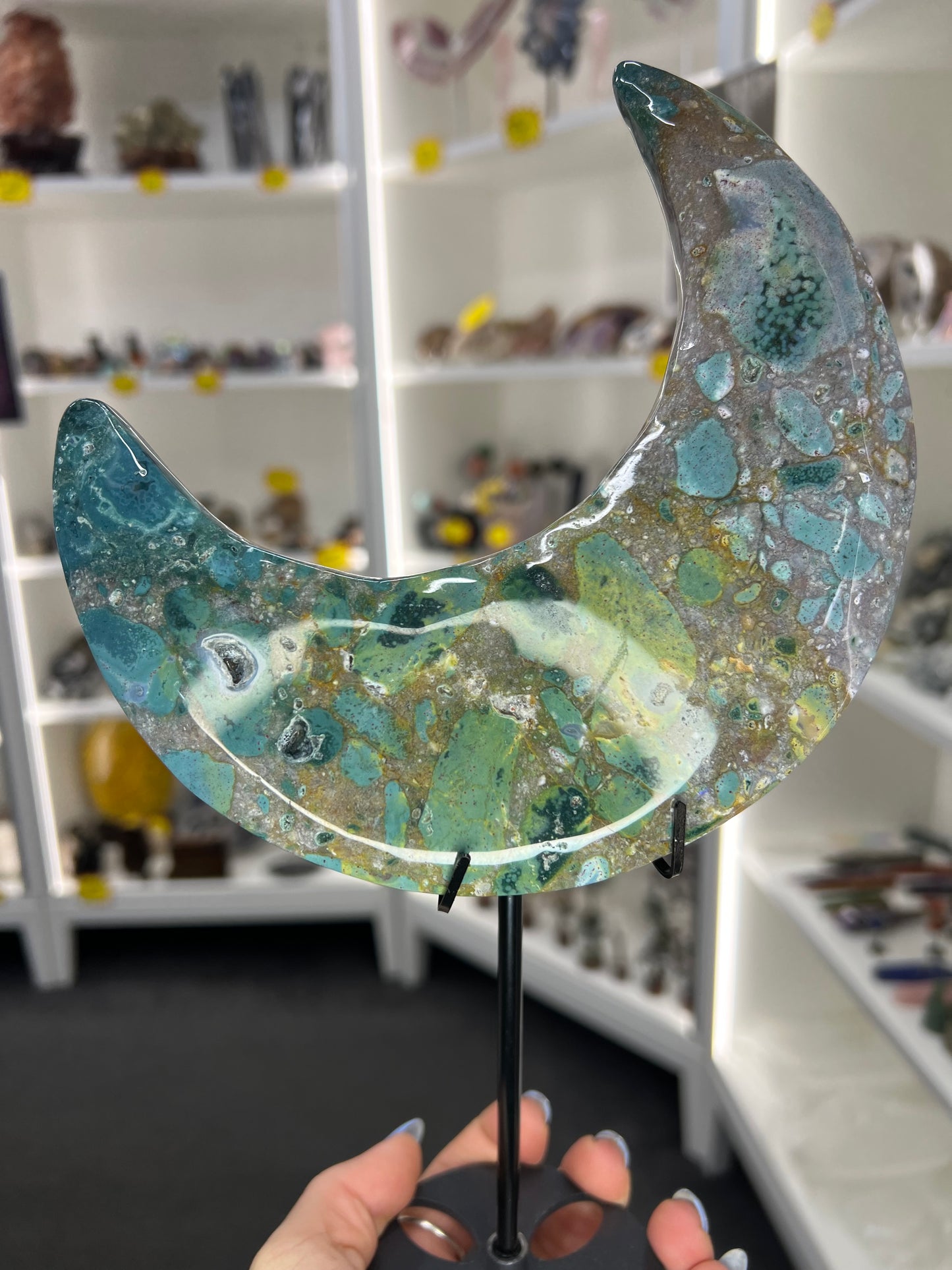 Ocean Jasper Moon on Stand