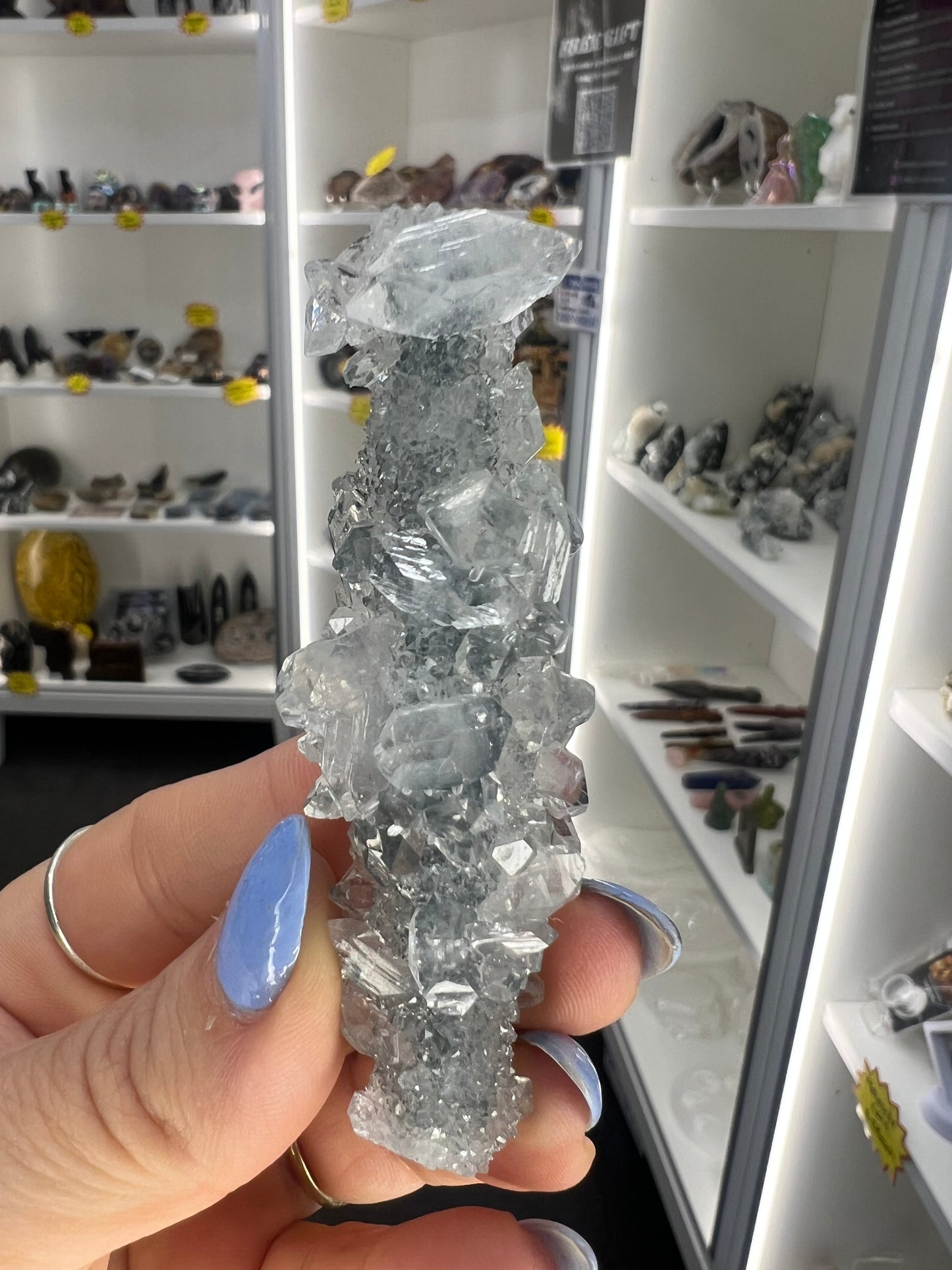 Apophyllite on Blue Chalcedony