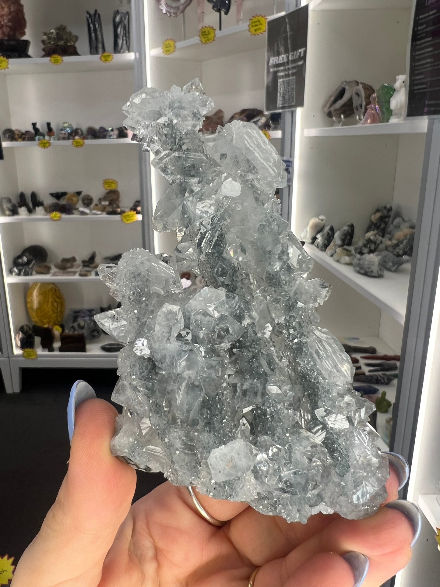 Apophyllite on Blue Chalcedony