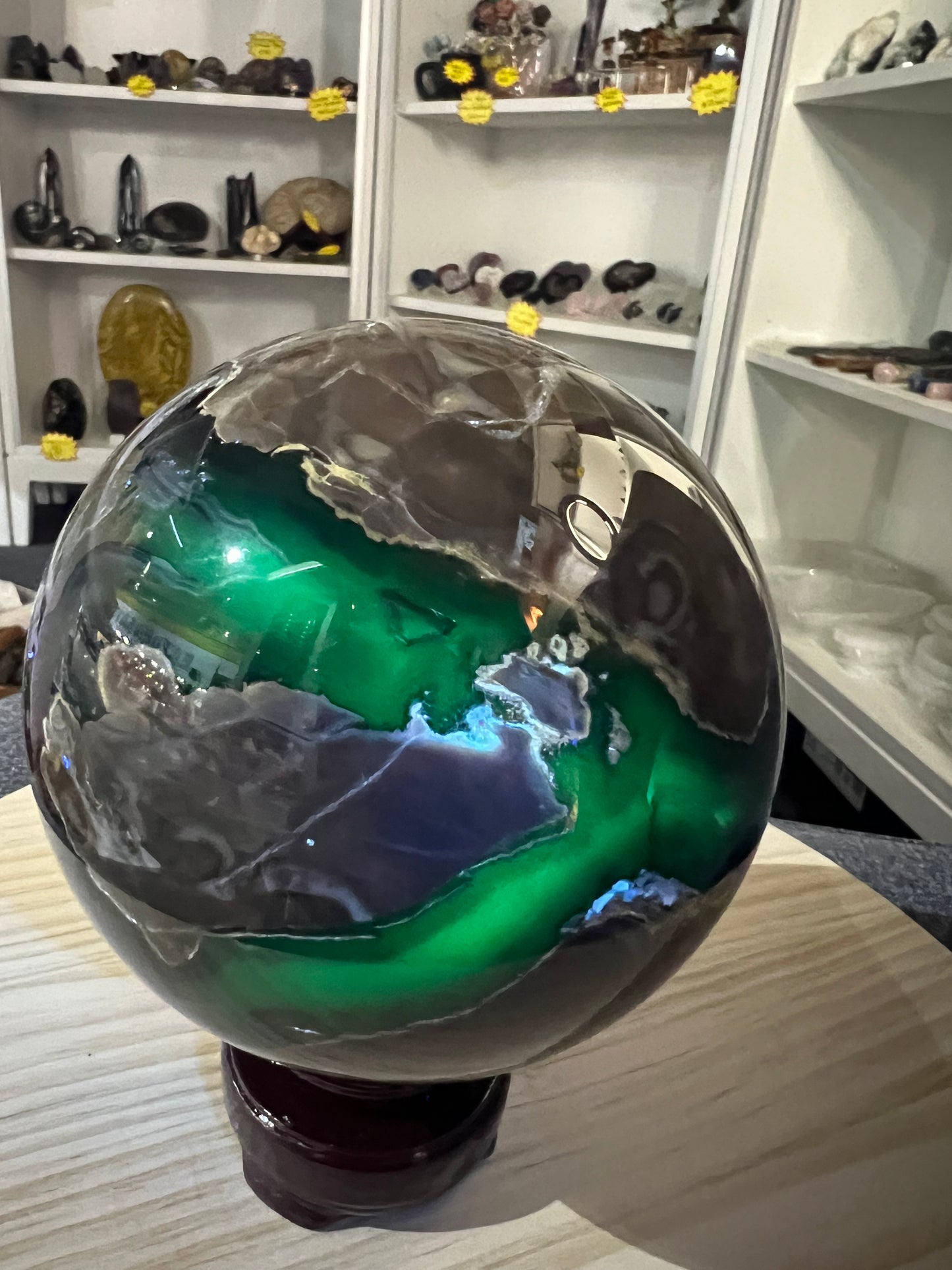 Volcano Agate Sphere with Stand (UV Reactive)