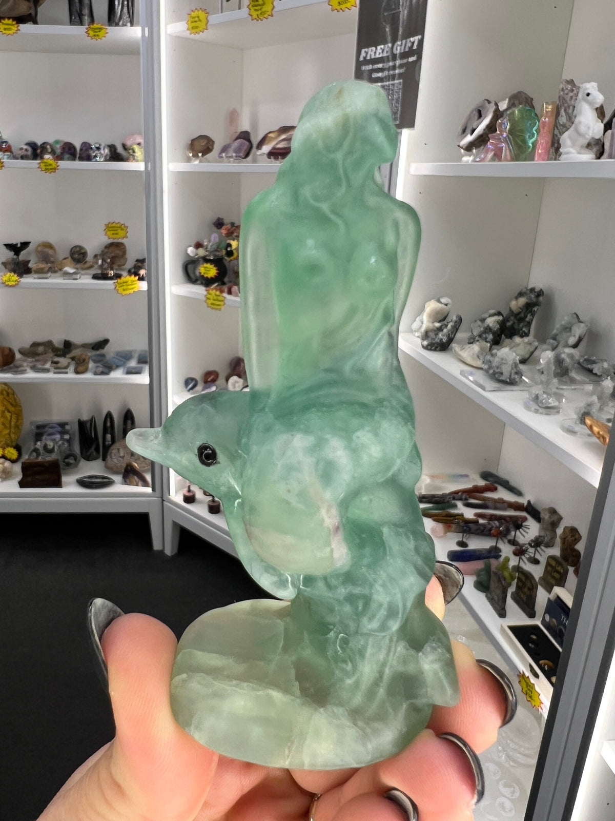 Fluorite Mermaid on Dolphin