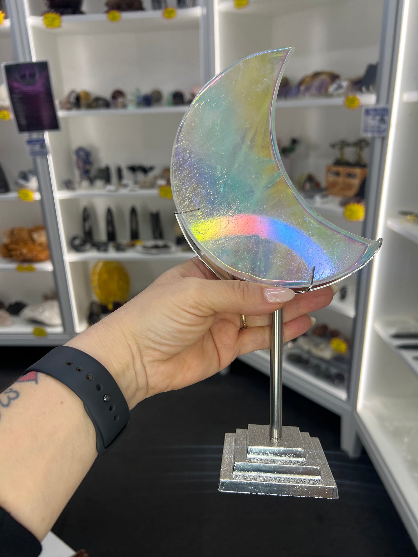 Aura Quartz Moon on Stand