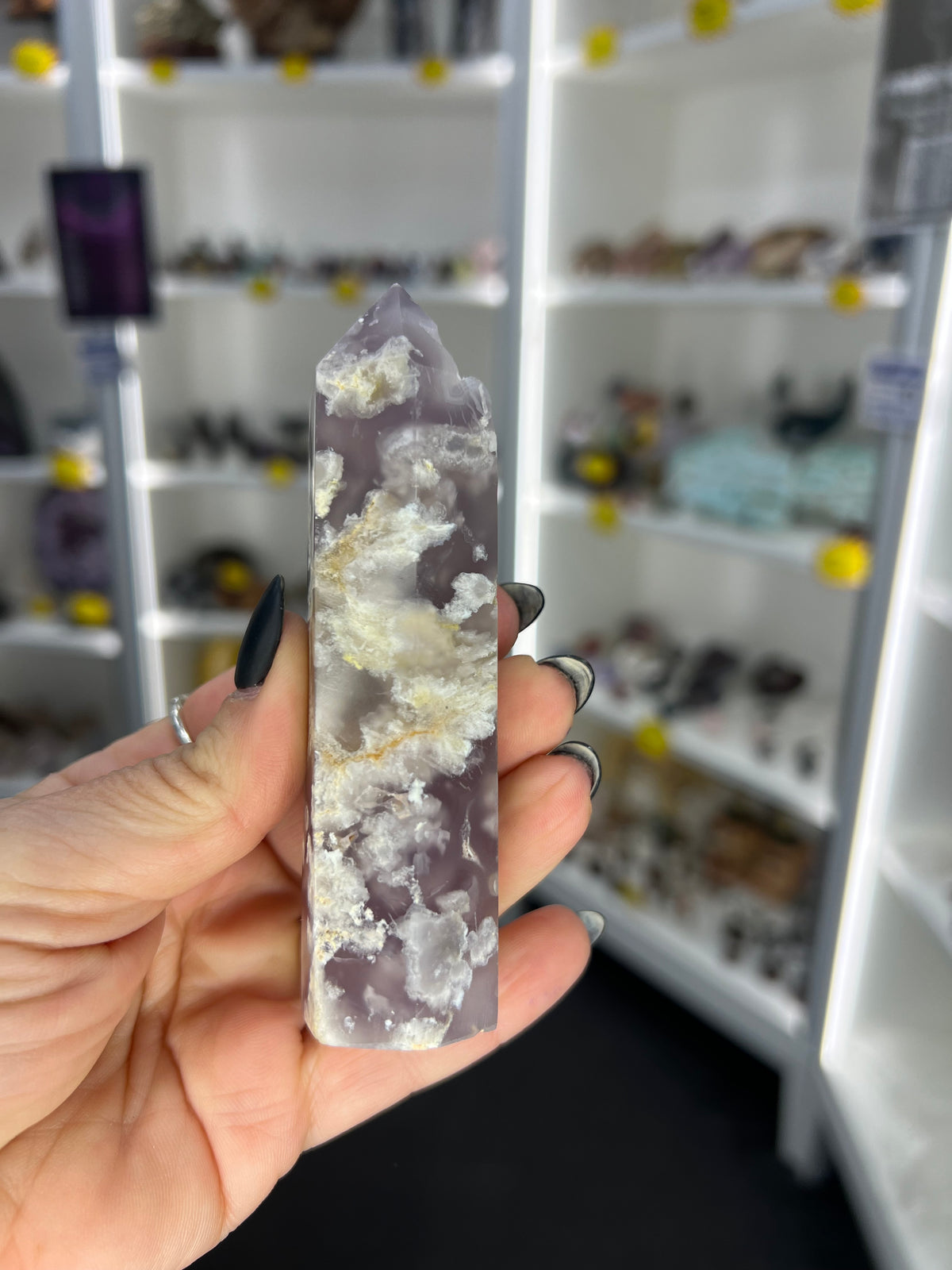 Black Flower Agate Tower