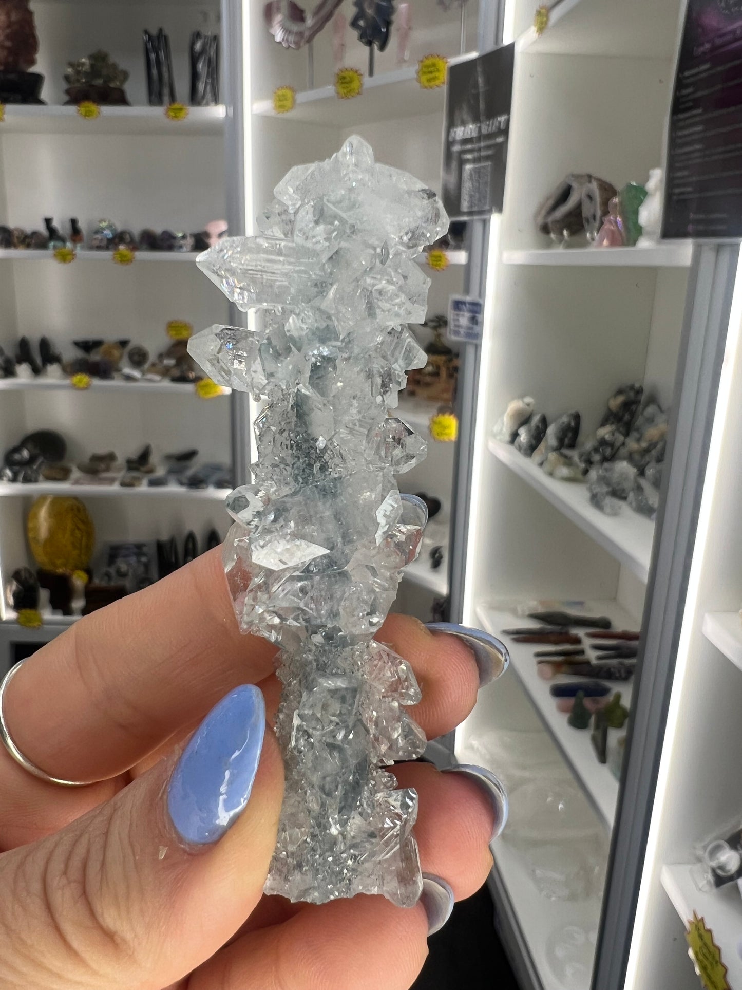 Apophyllite on Blue Chalcedony