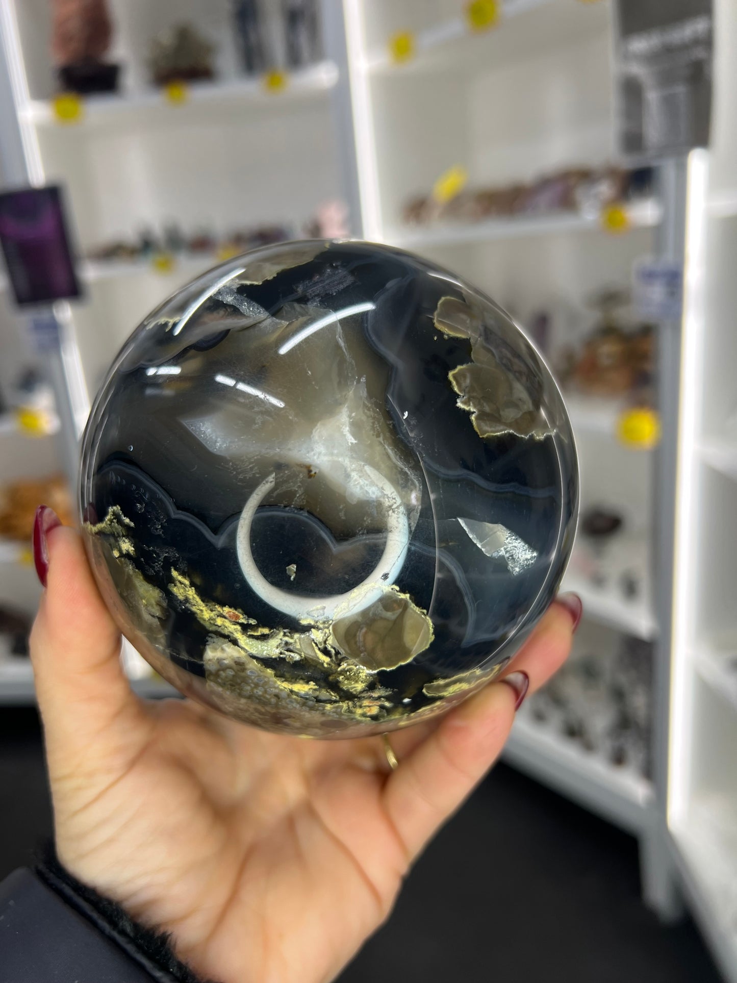 Volcano Agate Sphere with Stand (UV Reactive)