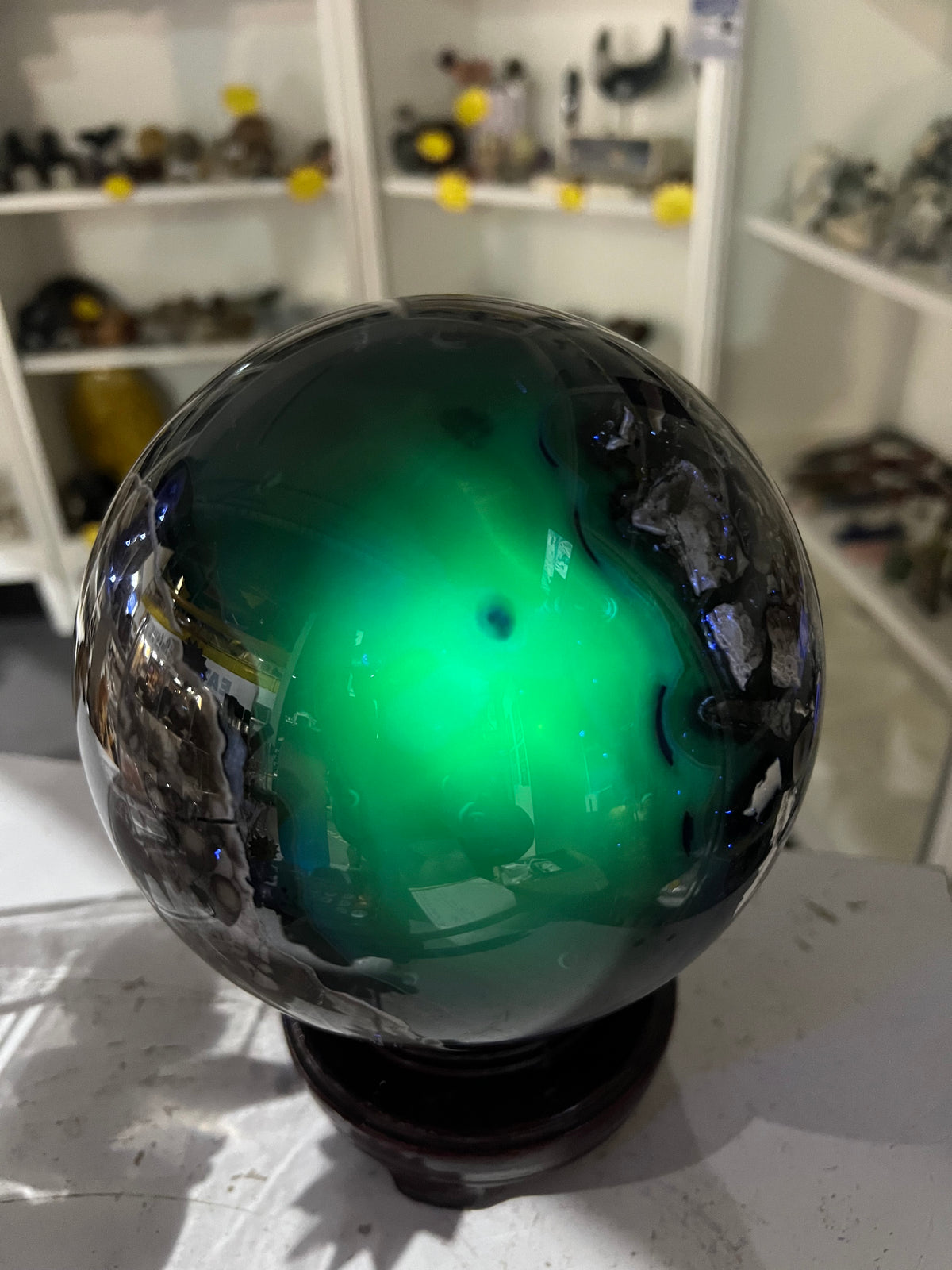 Huge Volcano Agate Sphere on Stand (UV Reactive)