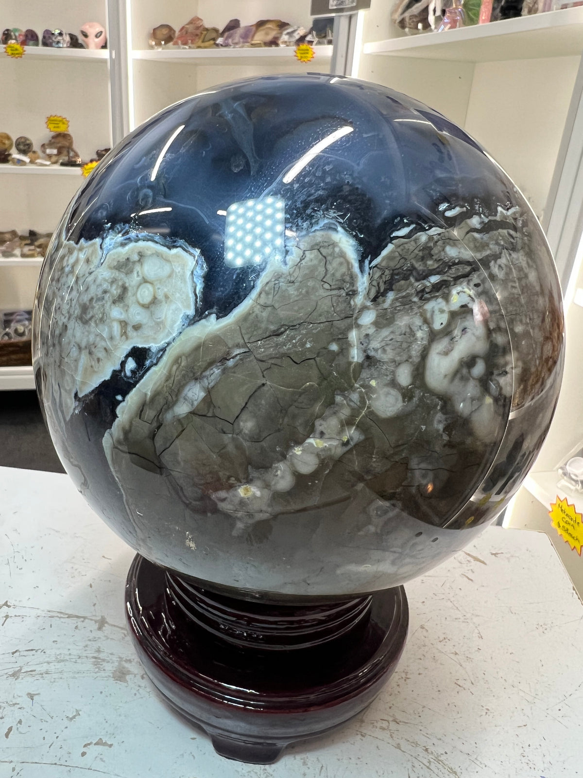 Huge Volcano Agate Sphere on Stand (UV Reactive)