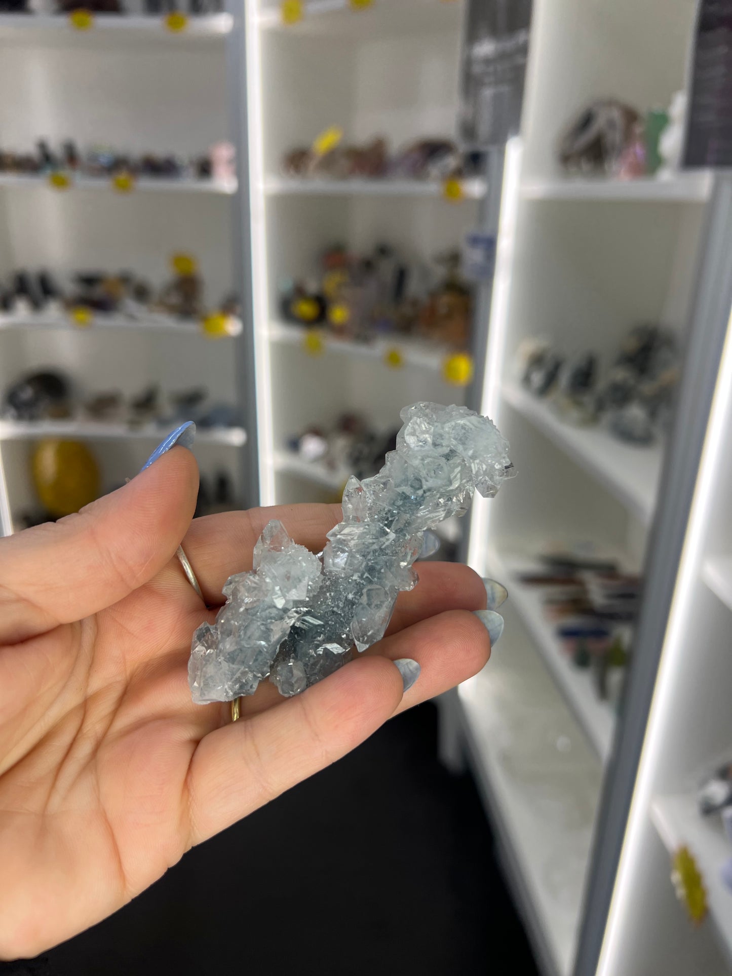 Apophyllite on Blue Chalcedony
