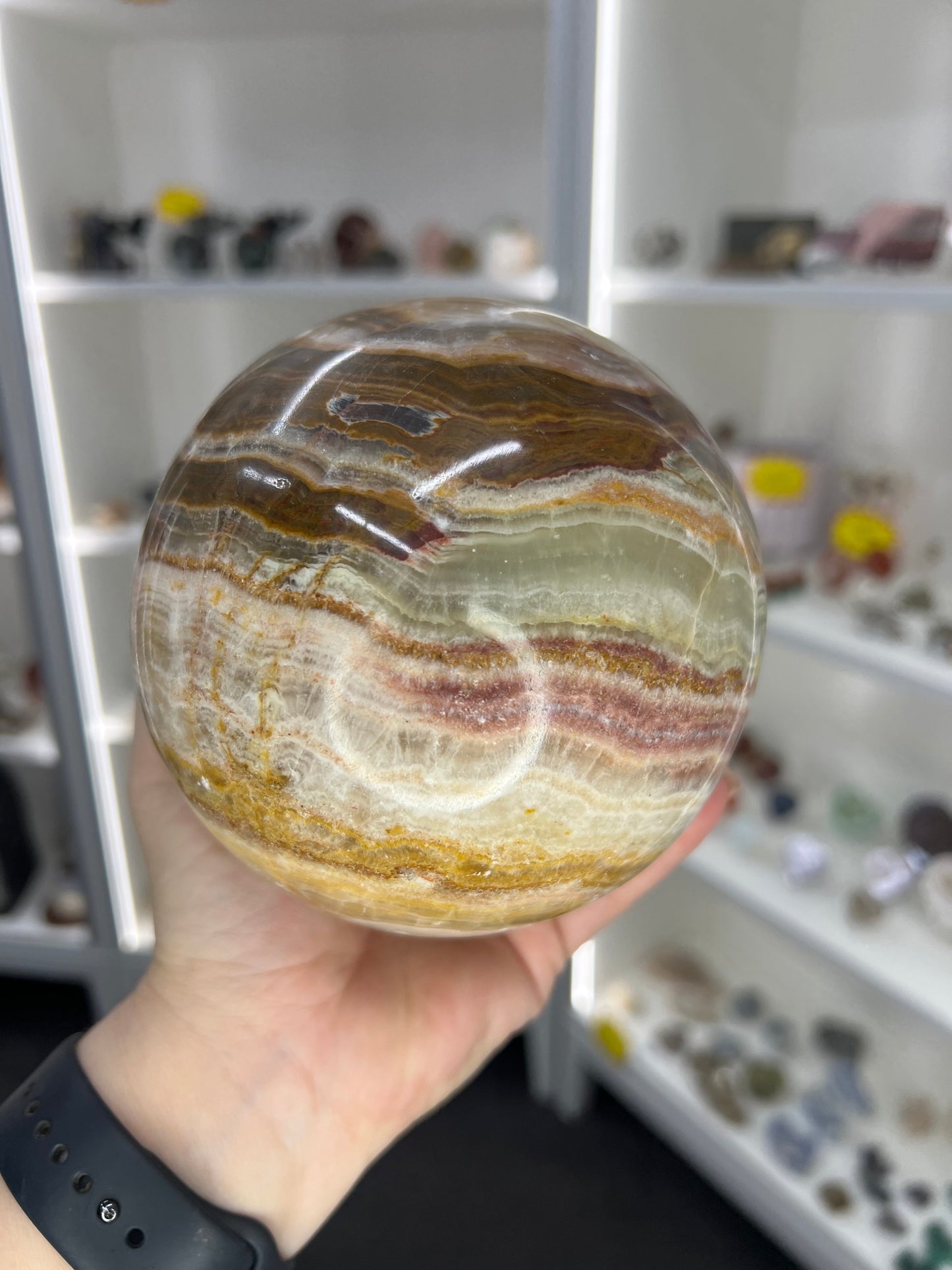 Green Onyx Sphere on Stand
