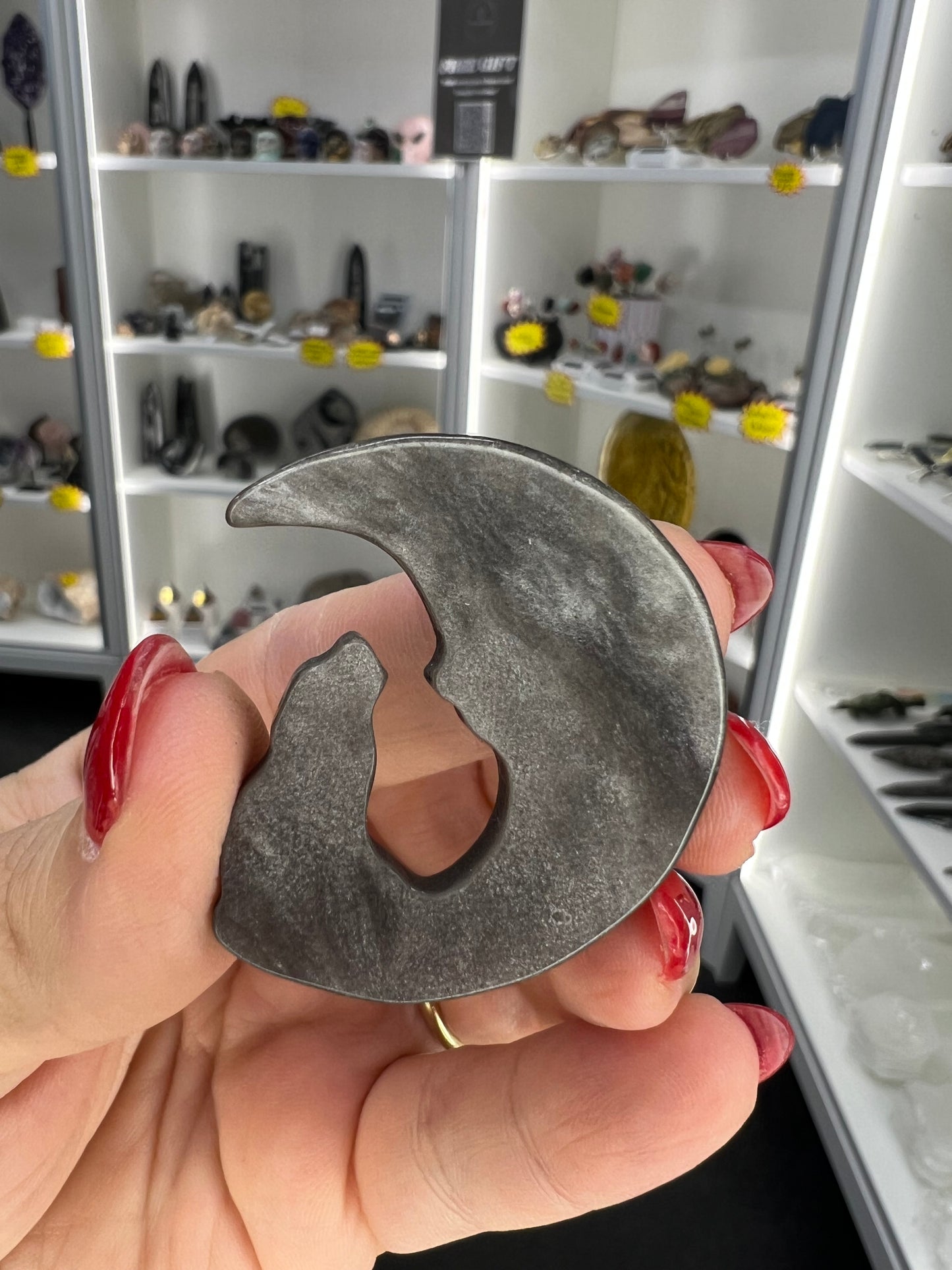 Silver Sheen Obsidian Wolf on Moon