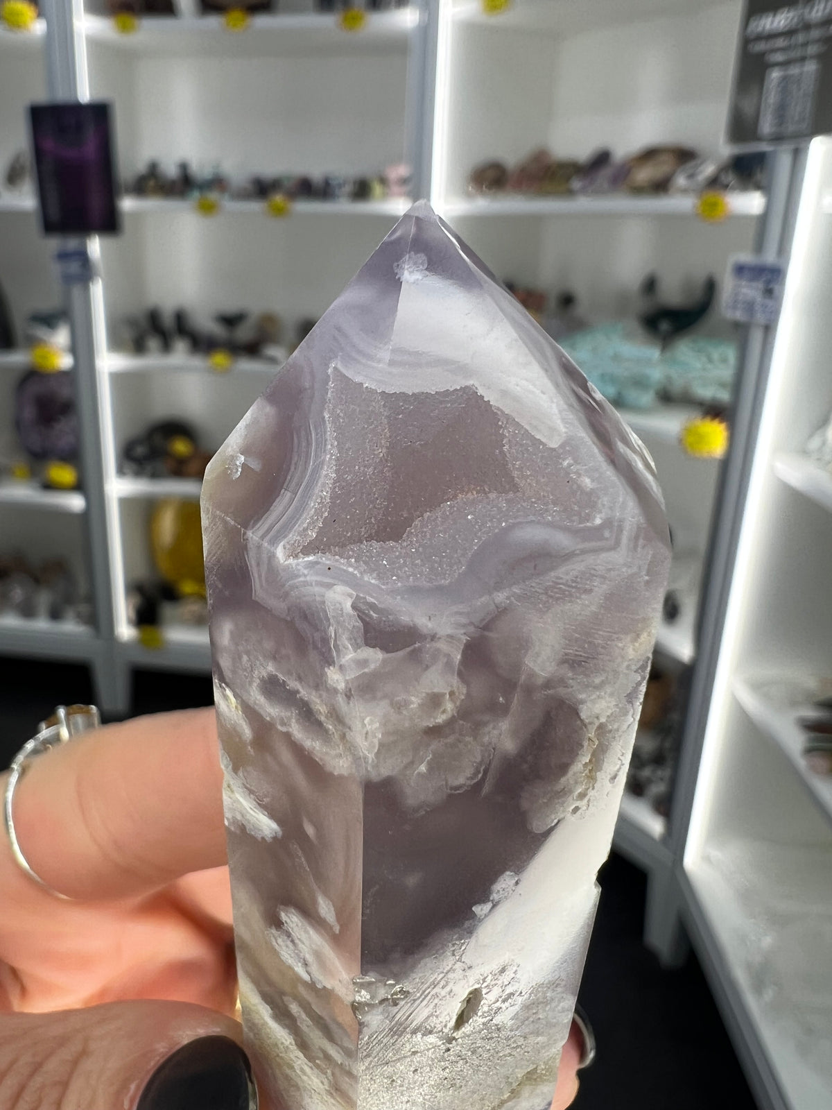 Black Flower Agate Tower
