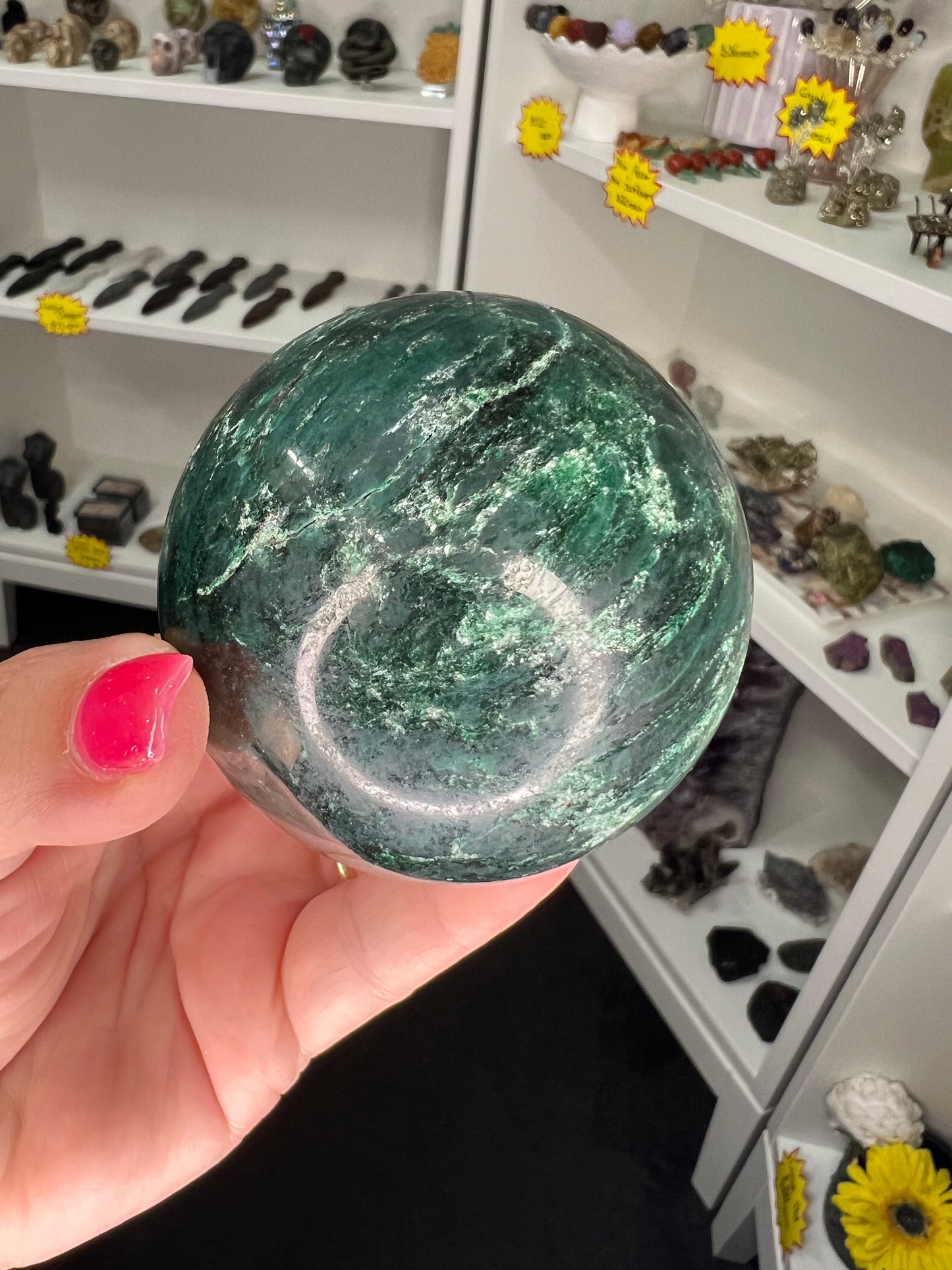 Green Mica Sphere with Stand