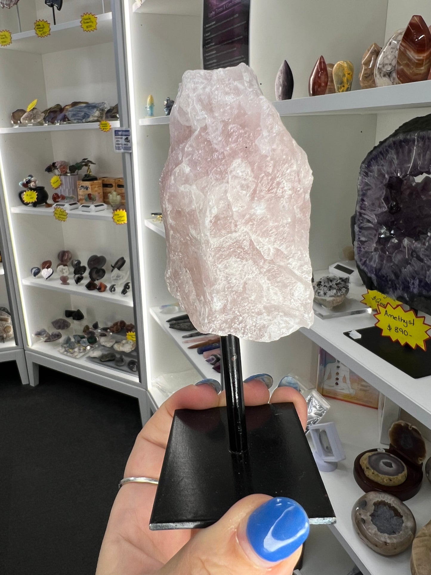 Rose Quartz Raw Specimen on Stand