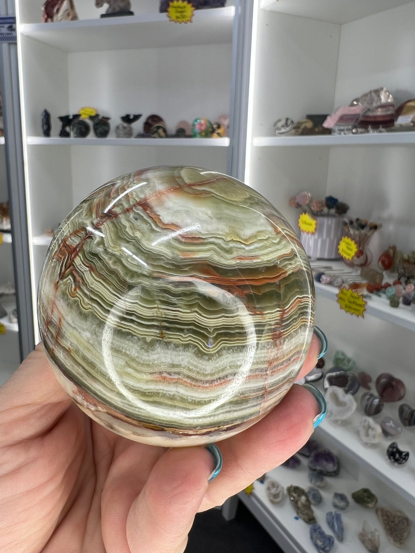 Green Onyx Sphere on Stand