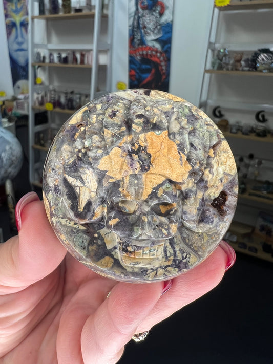 Fluorite Root Indian Carved Sphere on Stand