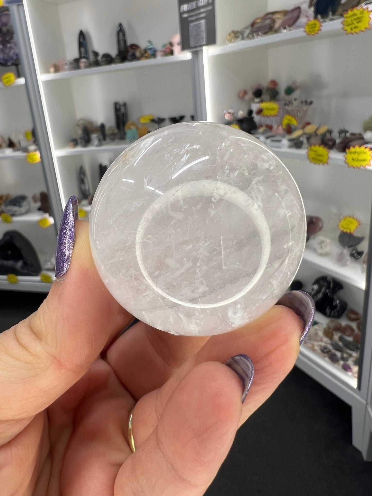 White Calcite Sphere with Stand