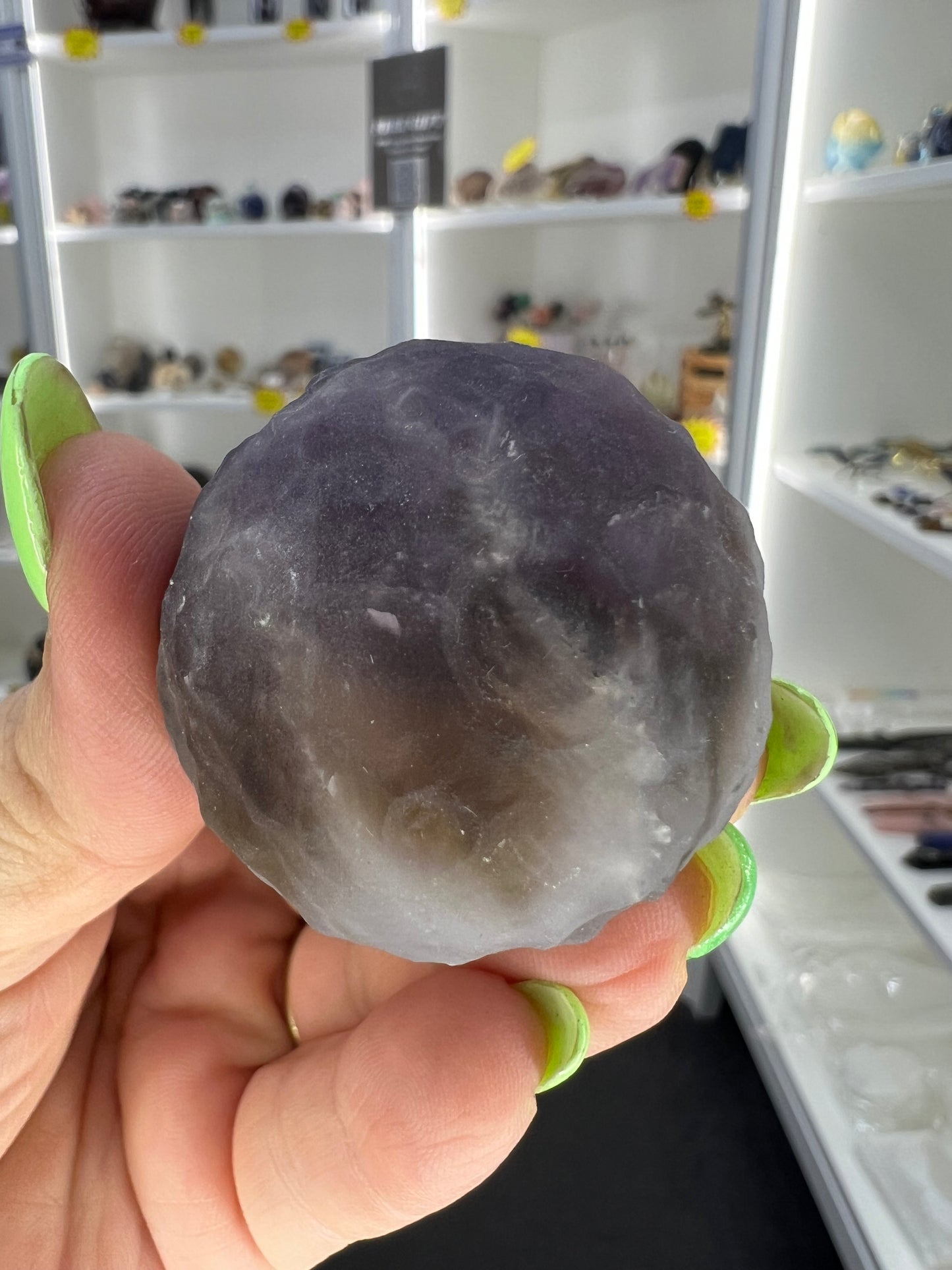 Chevron / Dream Amethyst Moon Face Sphere on Stand