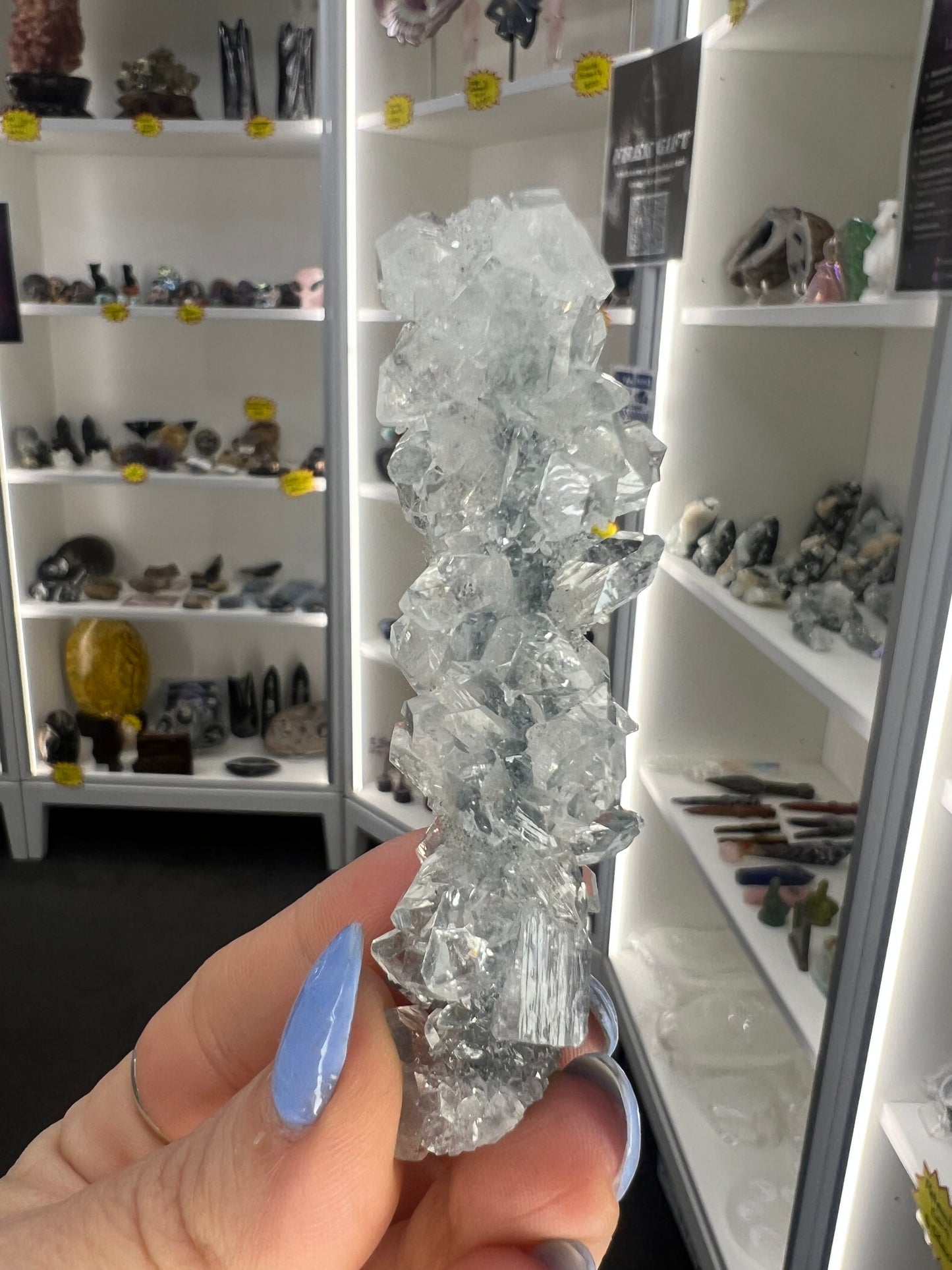 Apophyllite on Blue Chalcedony