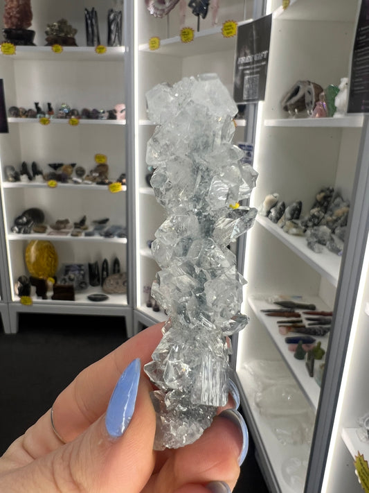 Apophyllite on Blue Chalcedony