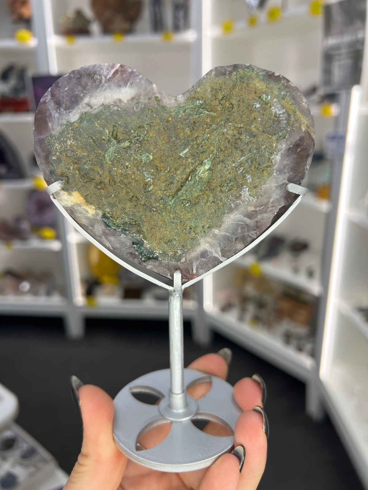 Pink Amethyst Heart on Stand