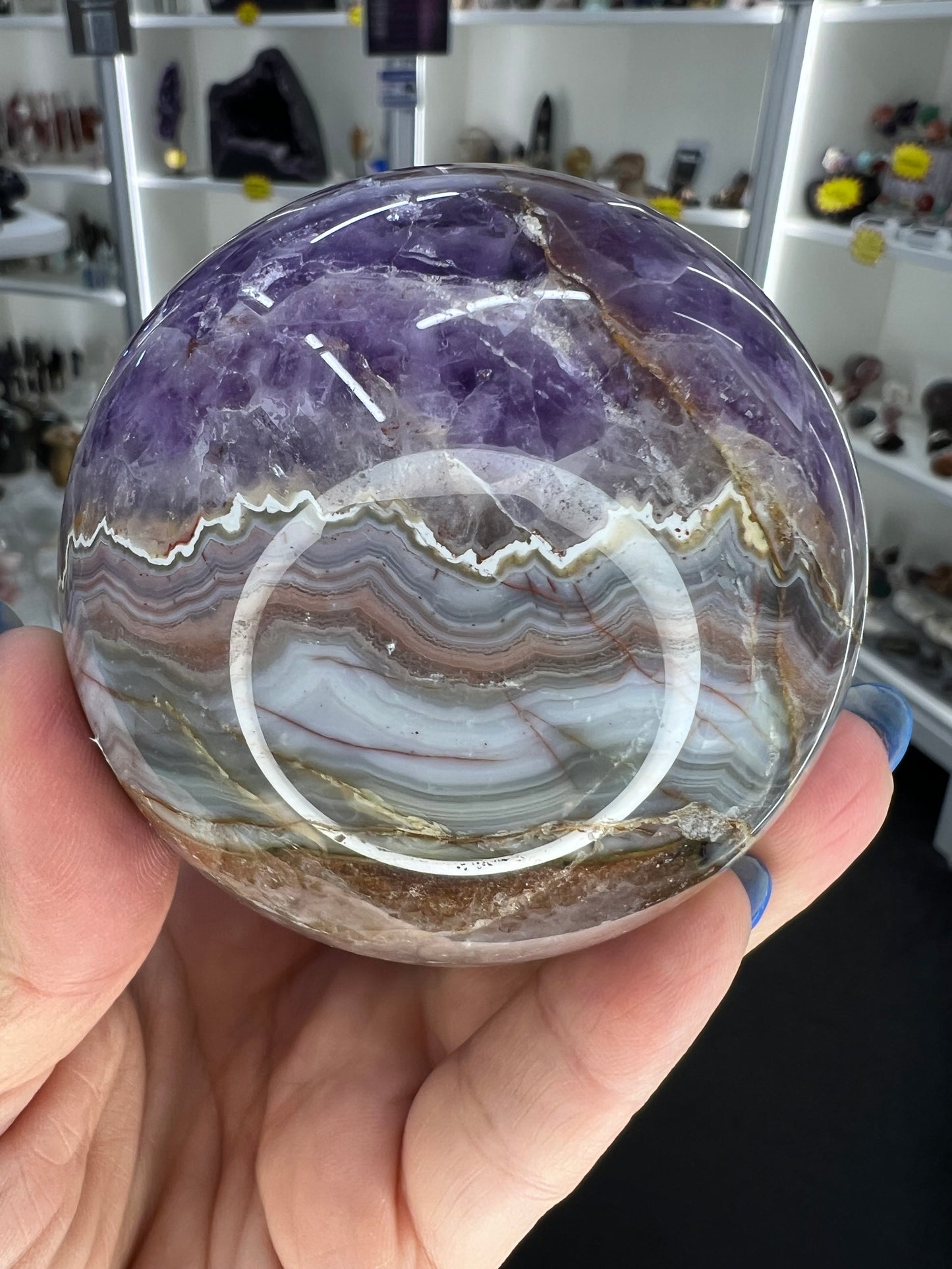 Crazy Lace Amethyst Sphere on Stand