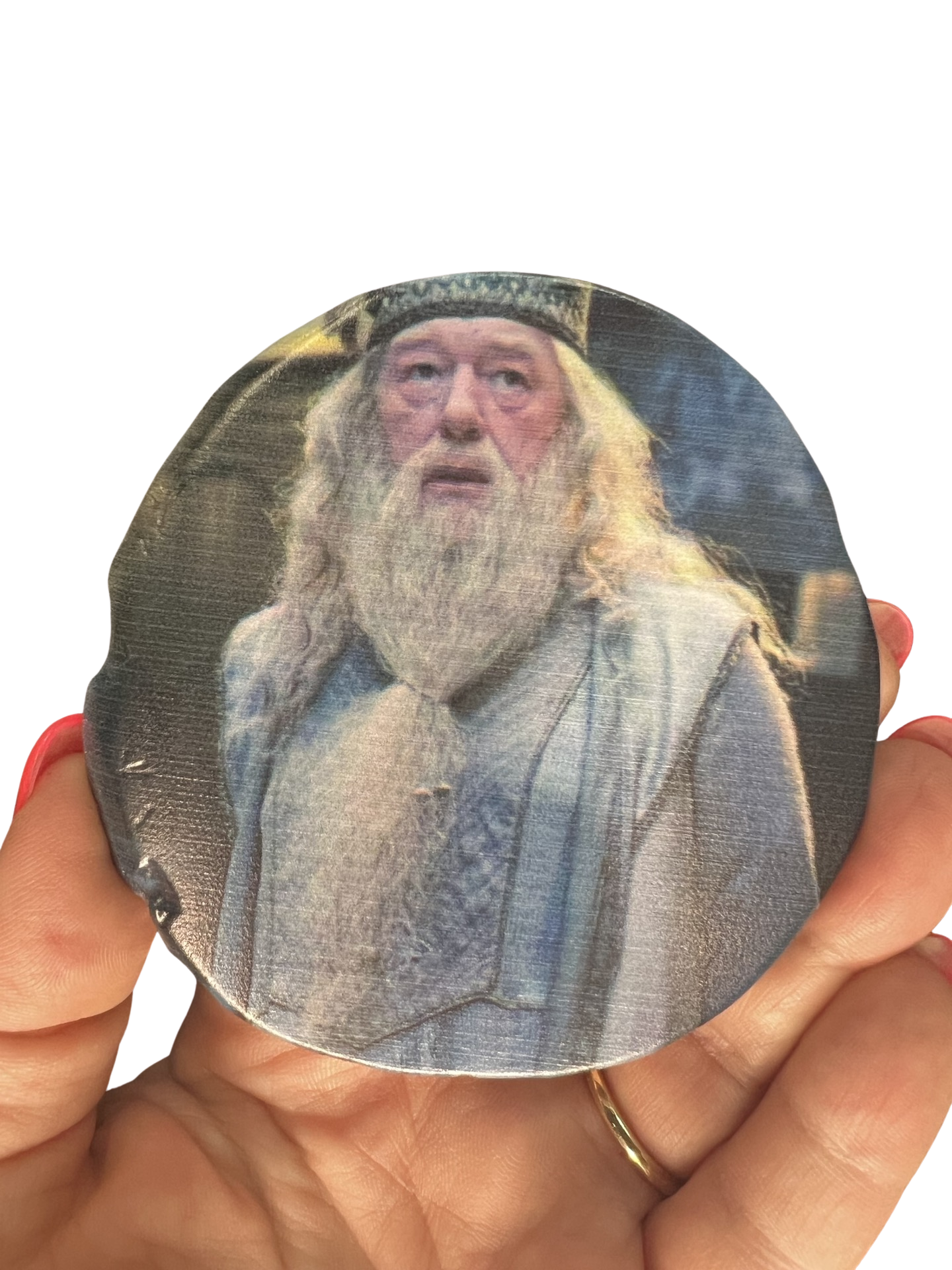 Agate Slice with Dumbledore Print on Golden Stand (Harry Potter)