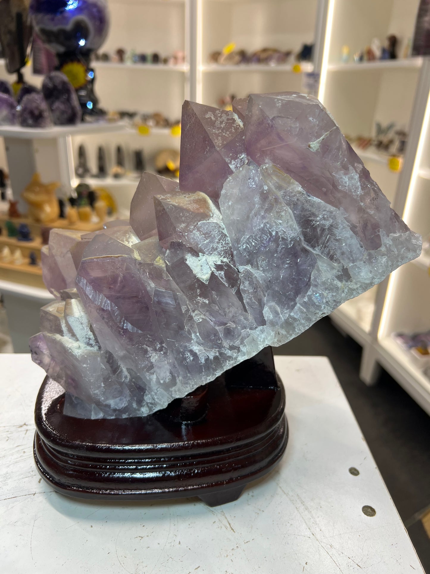Amethyst Cluster on Custom Wooden Stand