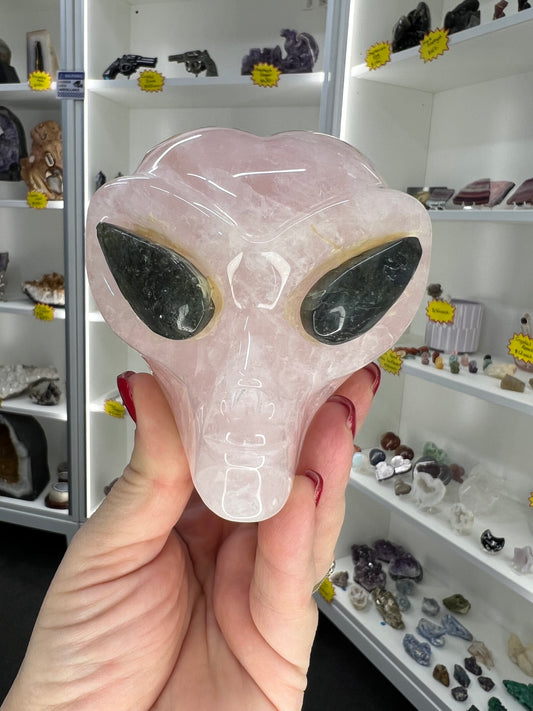 Rose Quartz Alien Head with Labradorite Eyes