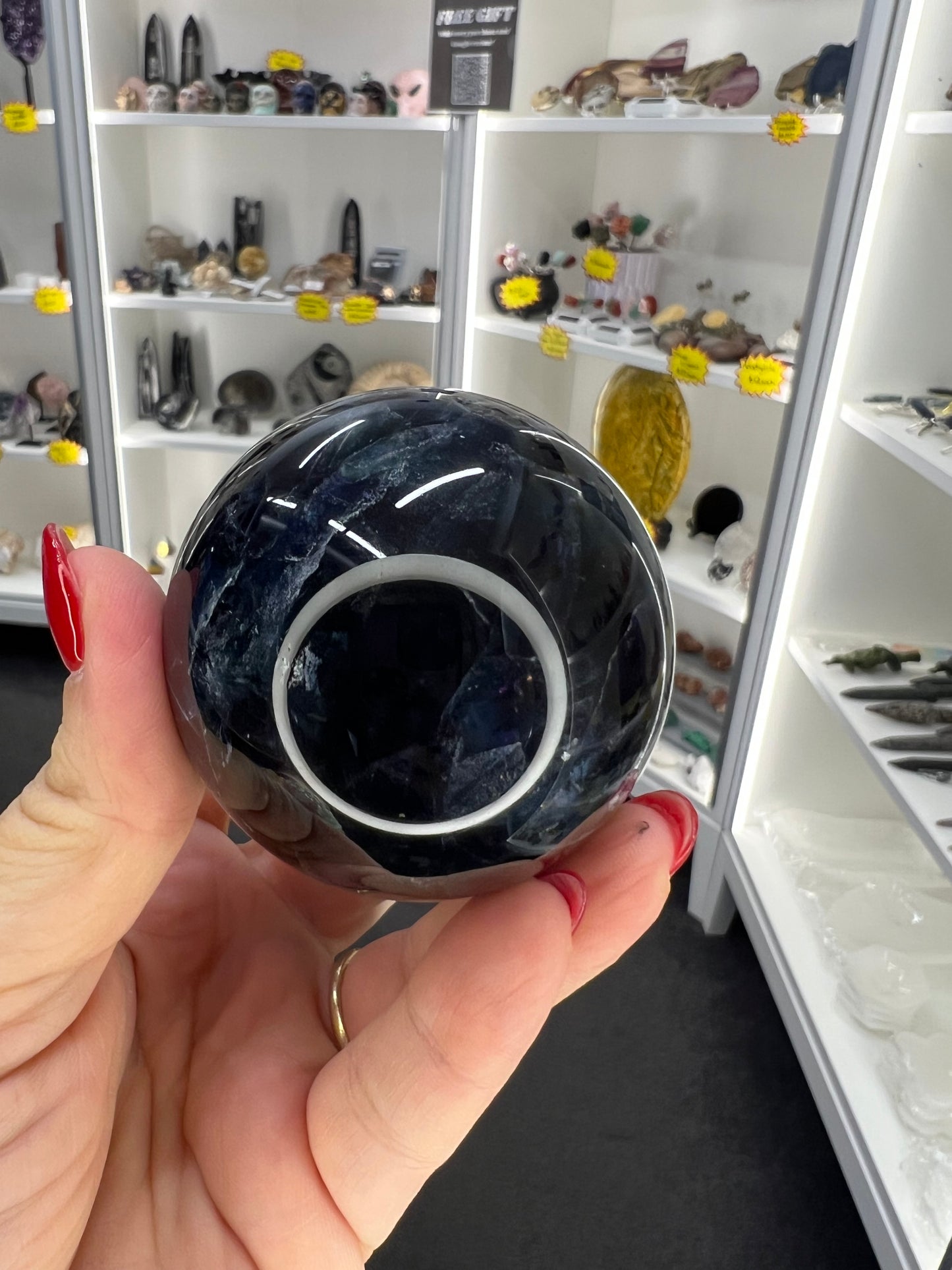 Black Fluorite Sphere with Stand