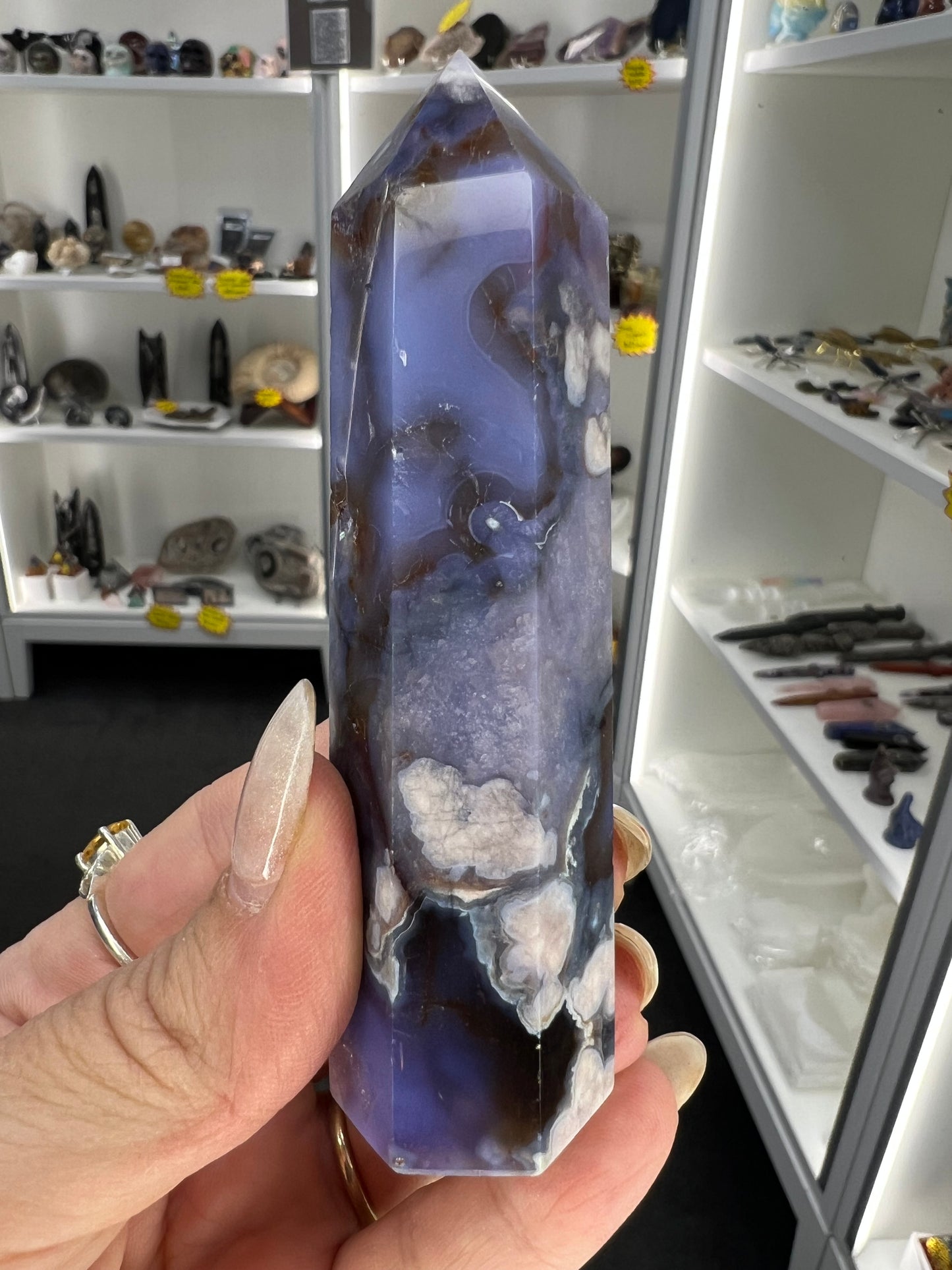 Blue Flower Agate Tower