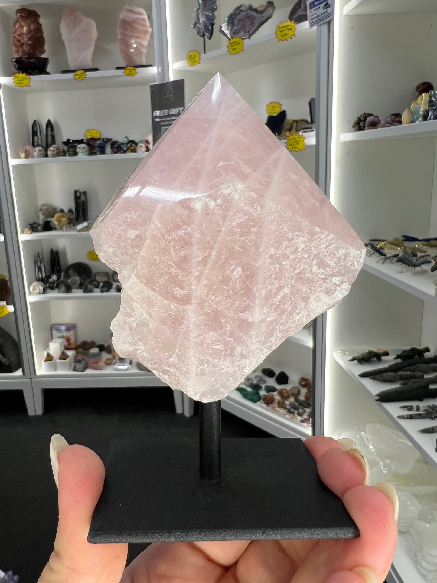 Rose Quartz Point on Stand