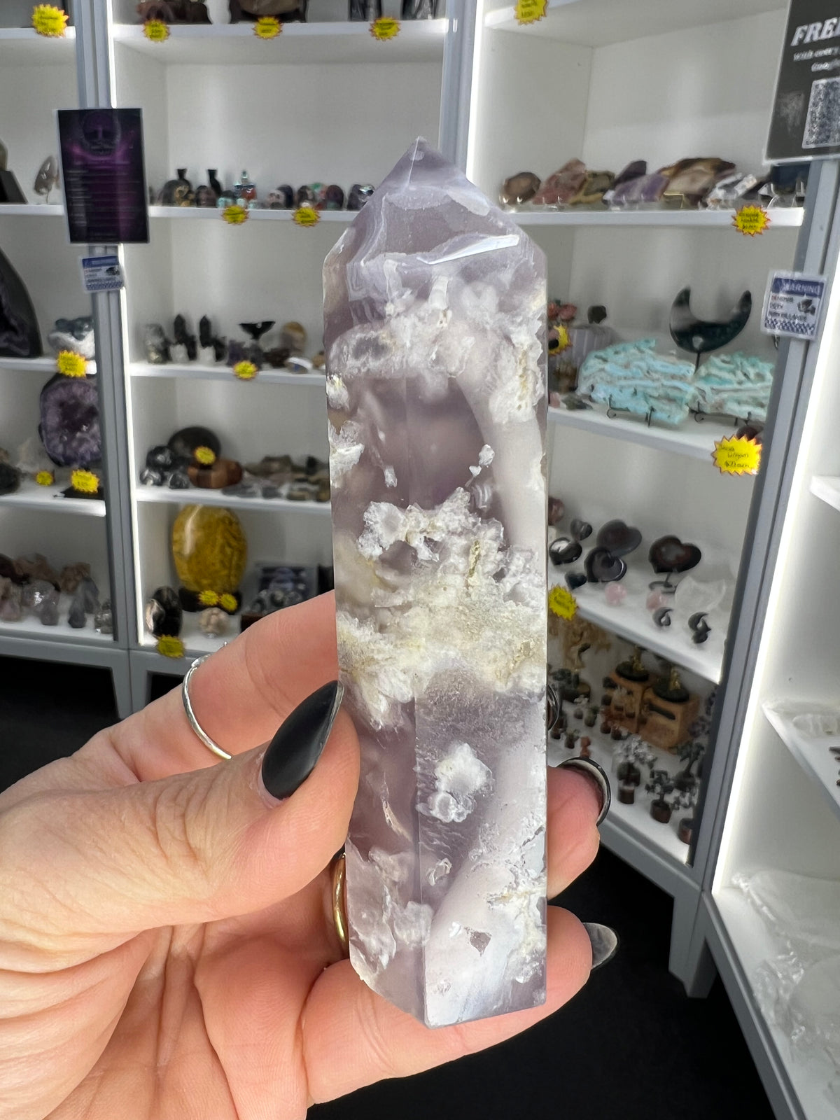 Black Flower Agate Tower