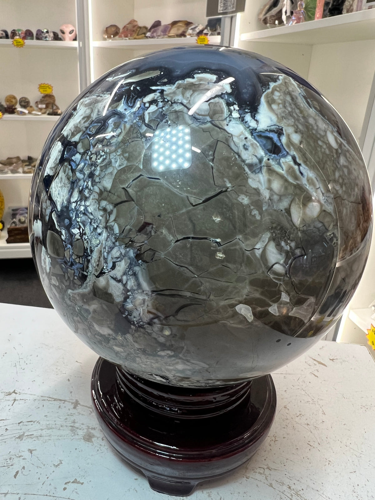 Huge Volcano Agate Sphere on Stand (UV Reactive)