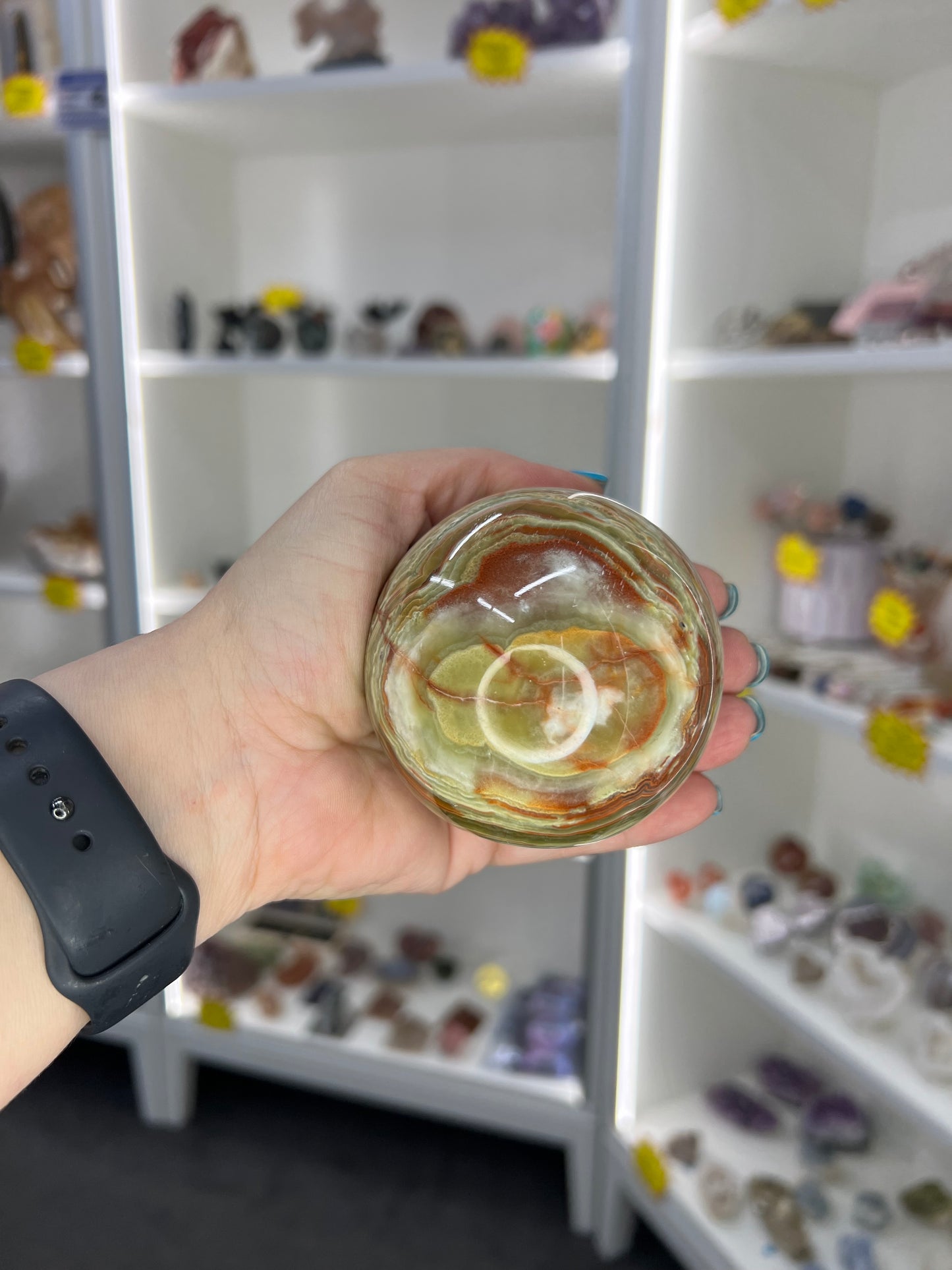 Green Onyx Sphere on Stand